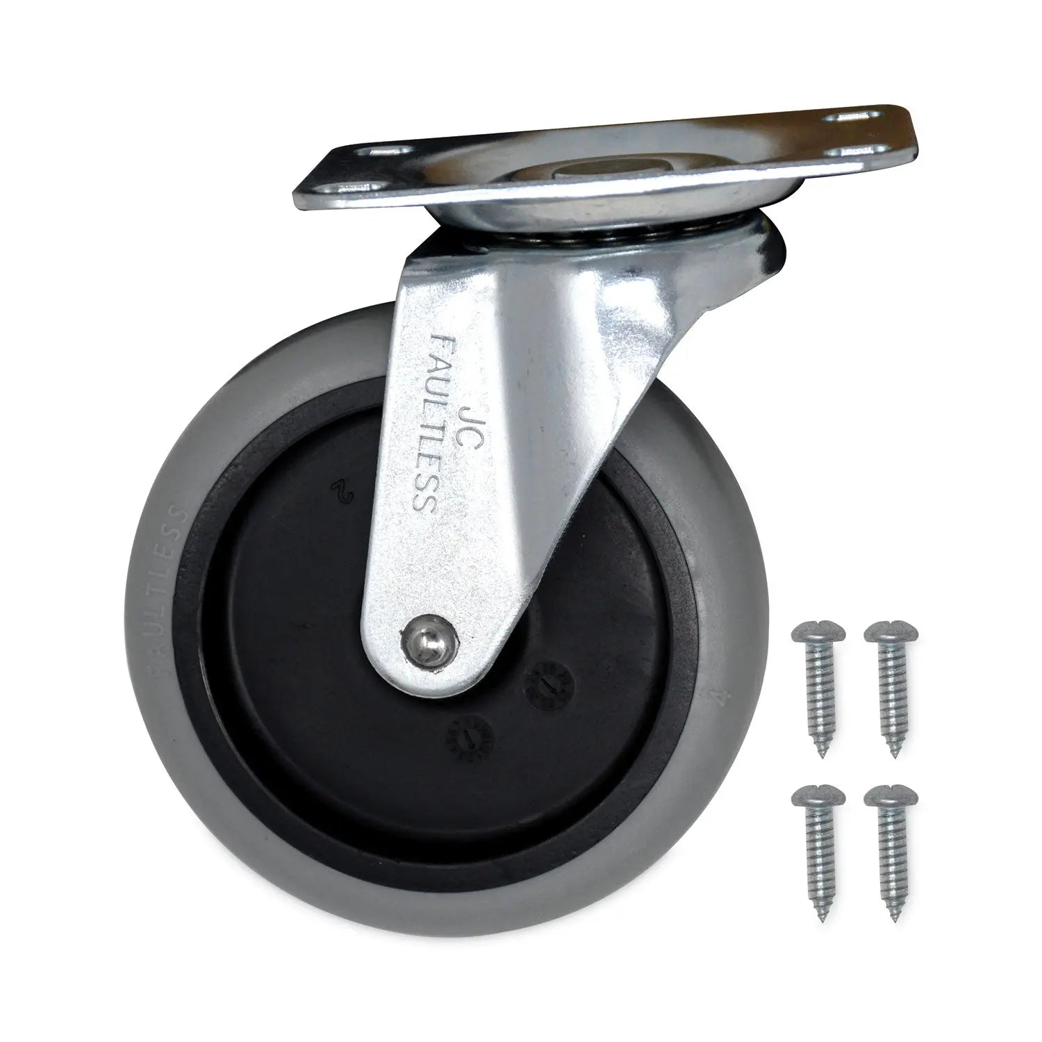 Non-Marking Plate Casters, Swivel Mount Plate, 4" Wheel, Black/Gray/Silver Rubbermaid® Commercial Flipcost