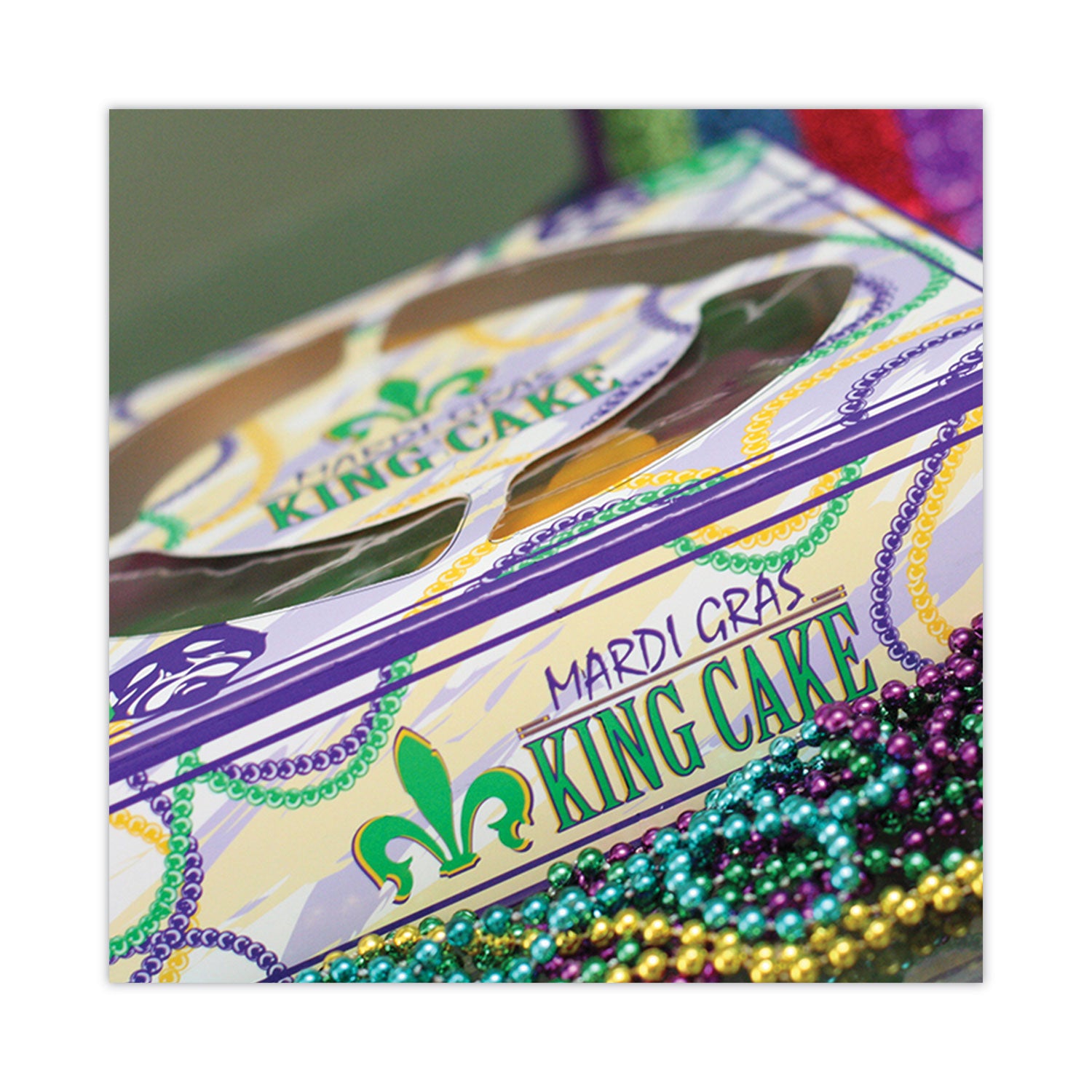 SCT® Mardi Gras King Cake Window Boxes, 19 x 14 x 3.5, Green/Purple/White, Paper, 50/Carton