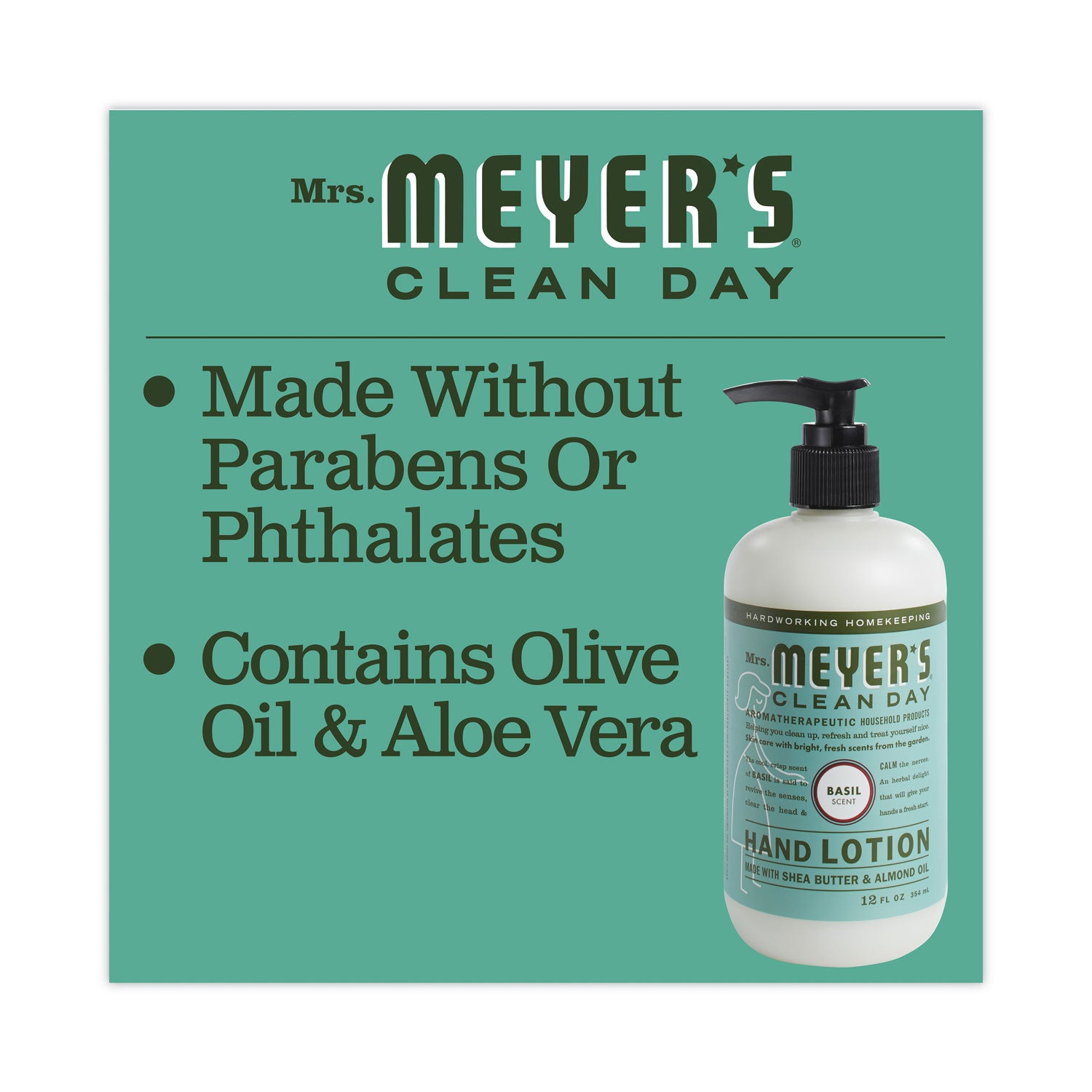 Mrs. Meyer's® Clean Day Hand Lotion, 12 oz Pump Bottle, Basil