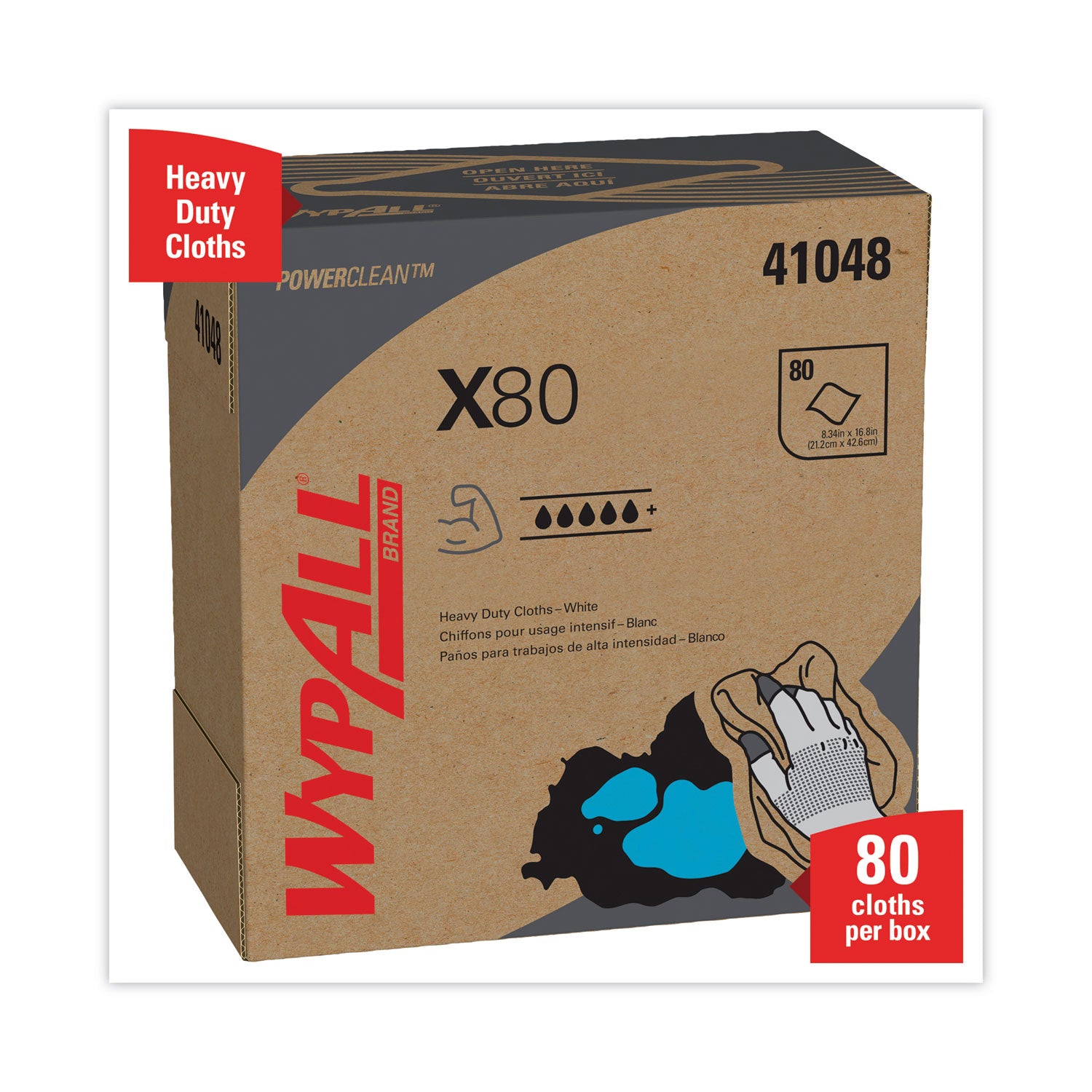 WypAll® X80 Cloths, HYDROKNIT, POP-UP Box, 8.34 x 16.8, White, 80/Box, 5 Boxes/Carton