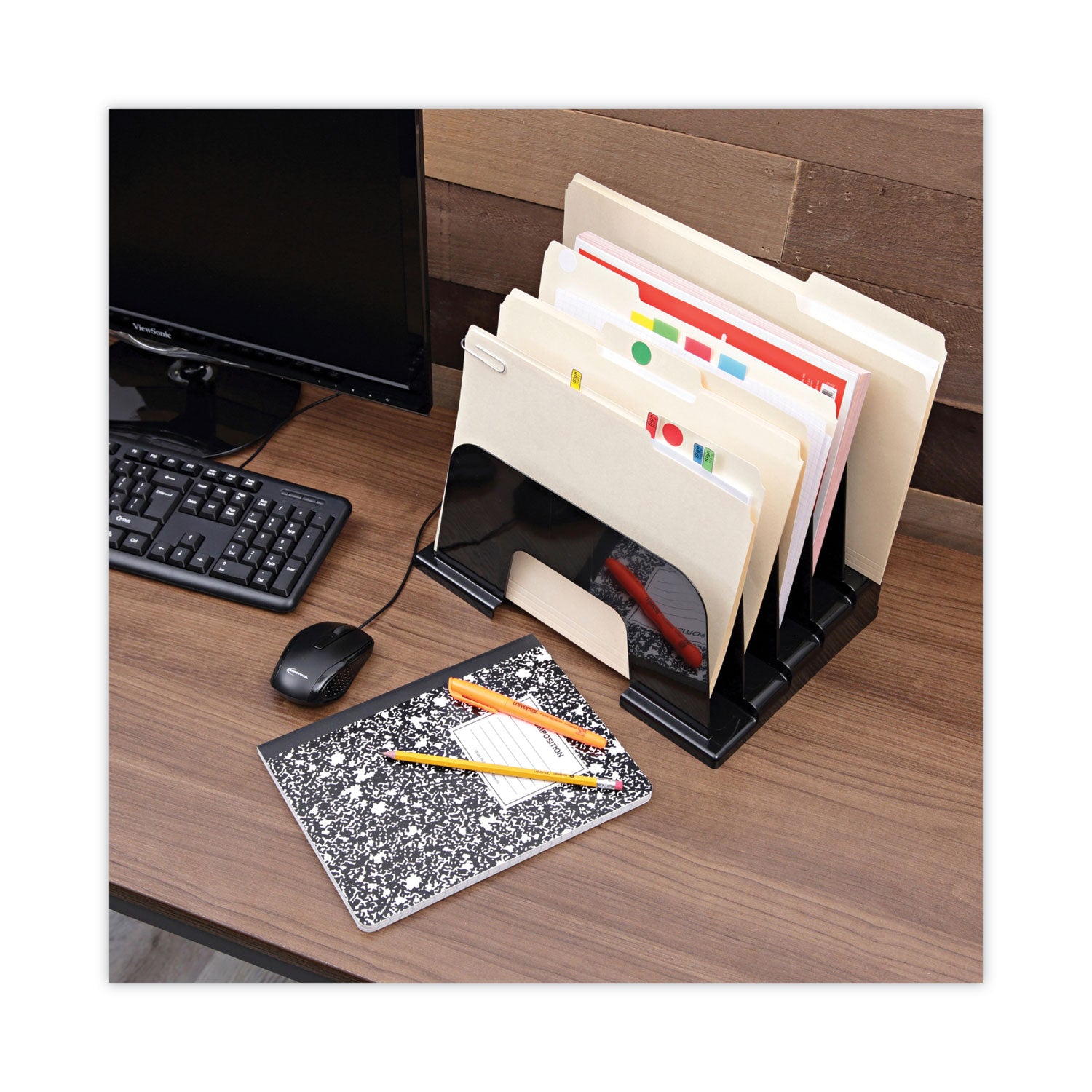 Universal® Recycled Plastic Incline Sorter, 5 Sections, Letter Size Files, 13.25" X 9" X 9", Black