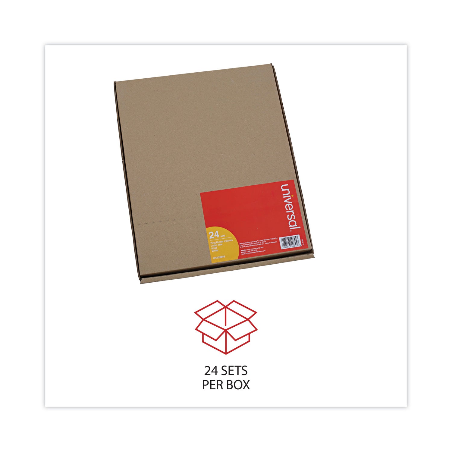 Universal® Self-Tab Index Dividers, 8-Tab, 11 X 8.5, White, 24 Sets