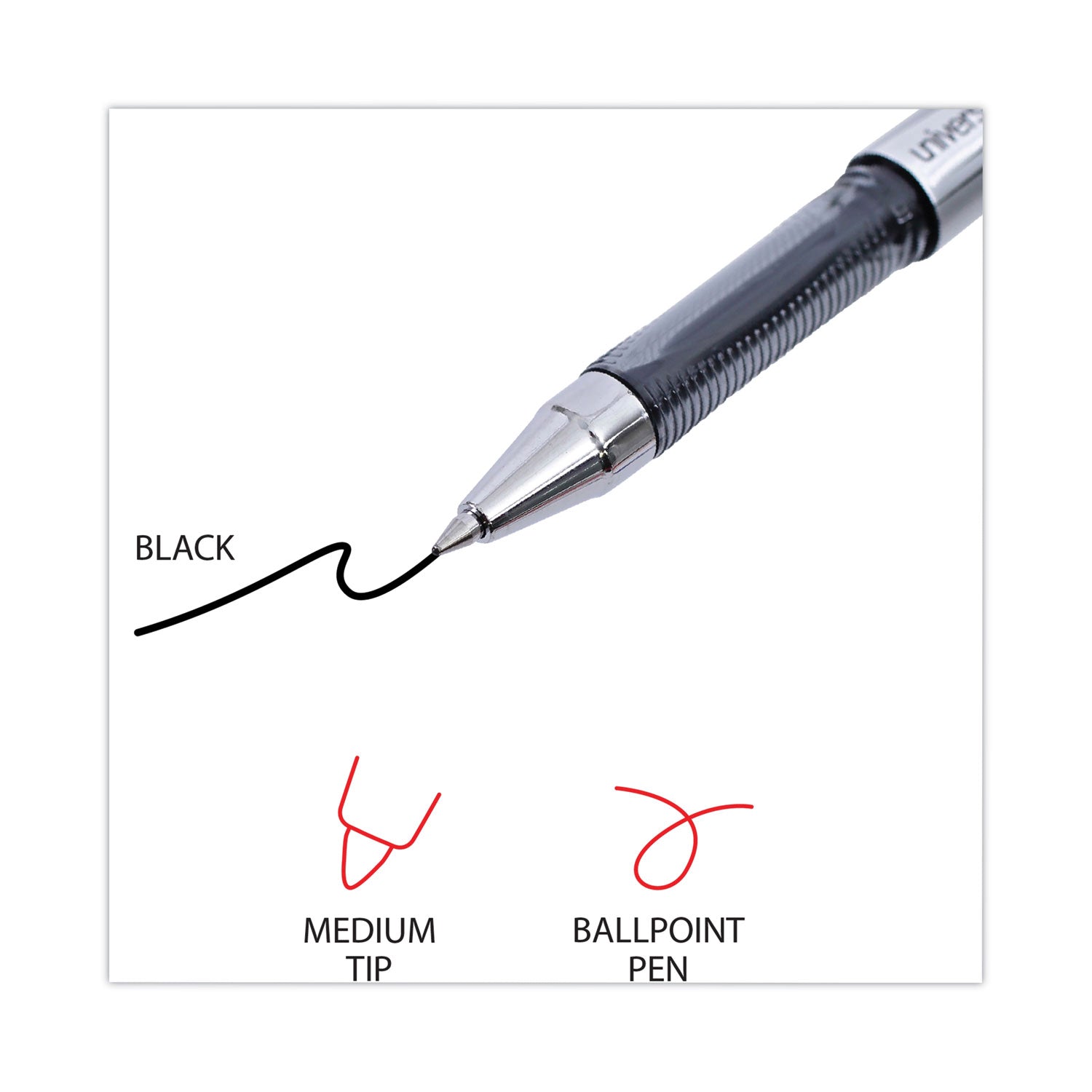 Universal™ Gel Pen, Stick, Medium 0.7 Mm, Black Ink, Silver/black Barrel, Dozen