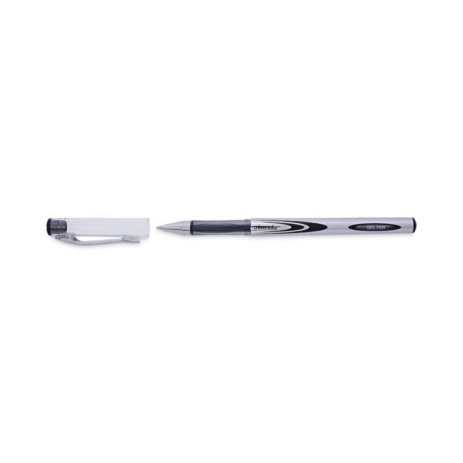 Universal™ Gel Pen, Stick, Medium 0.7 Mm, Black Ink, Silver/black Barrel, Dozen