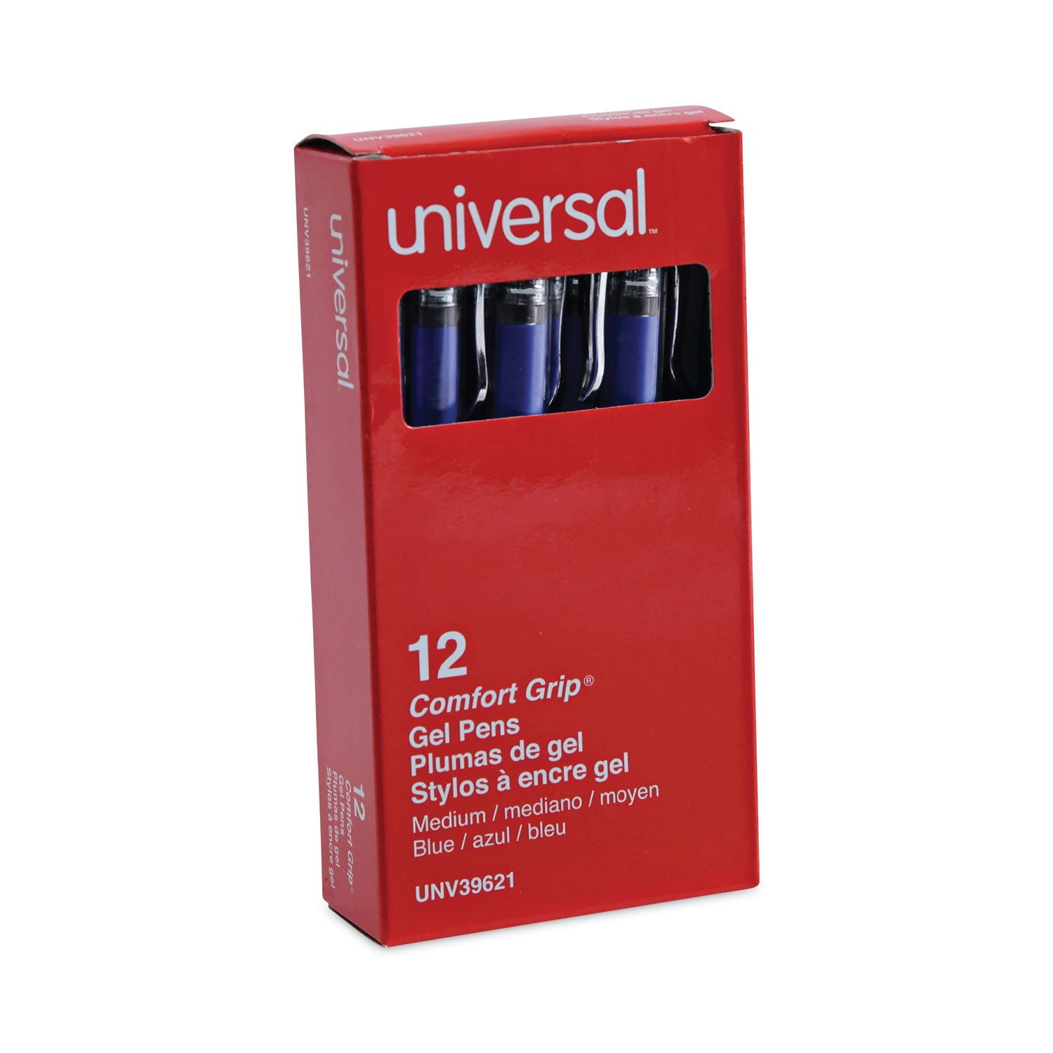 Universal™ Gel Pen, Stick, Medium 0.7 Mm, Blue Ink, Silver/blue Barrel, Dozen