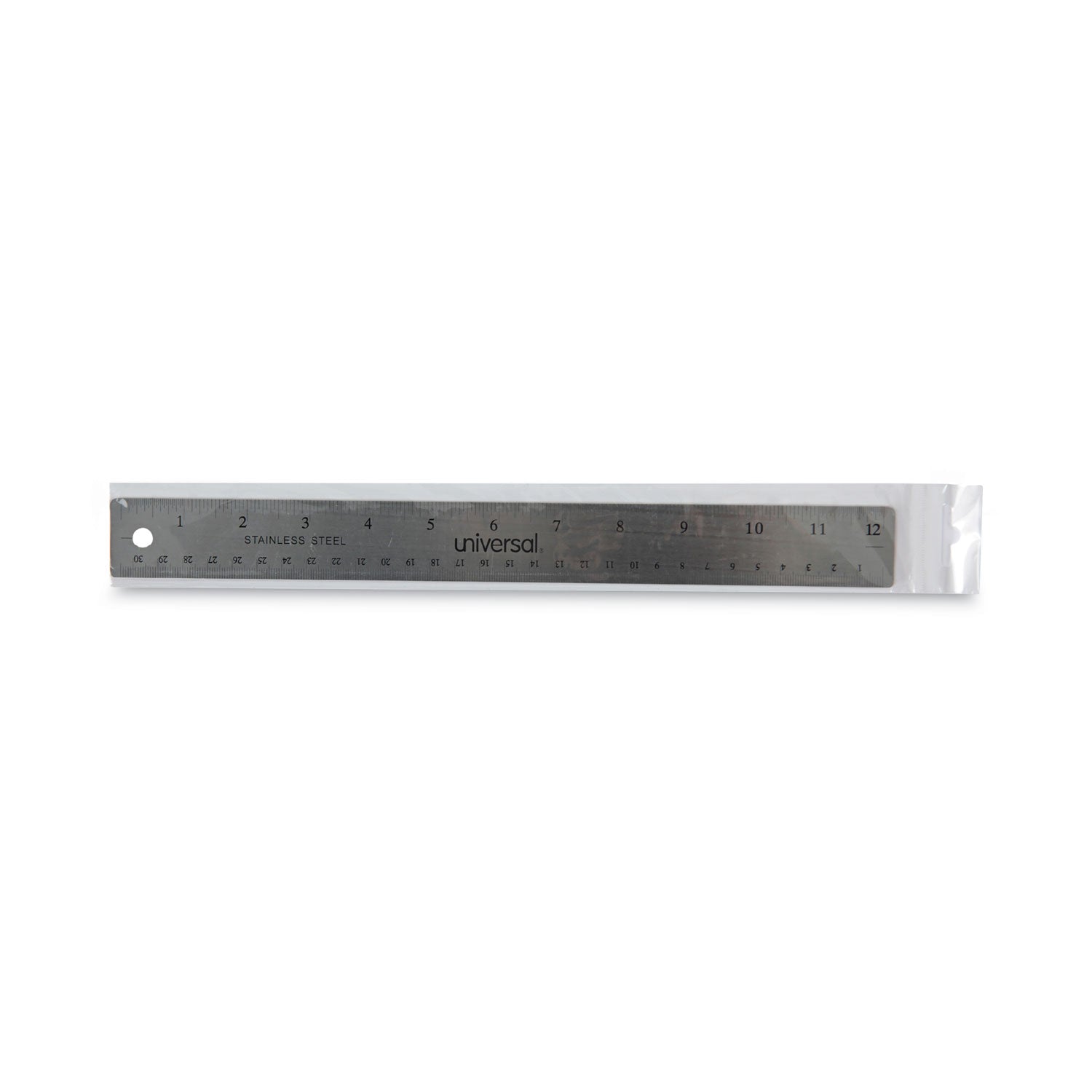 Universal® Stainless Steel Ruler With Cork Back And Hanging Hole, Standard/metric, 12" Long
