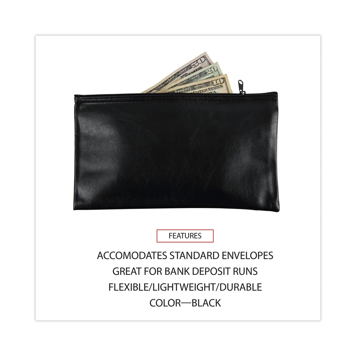 Universal® Zippered Wallets/cases, Leatherette Pu, 11 X 6, Black, 2/pack