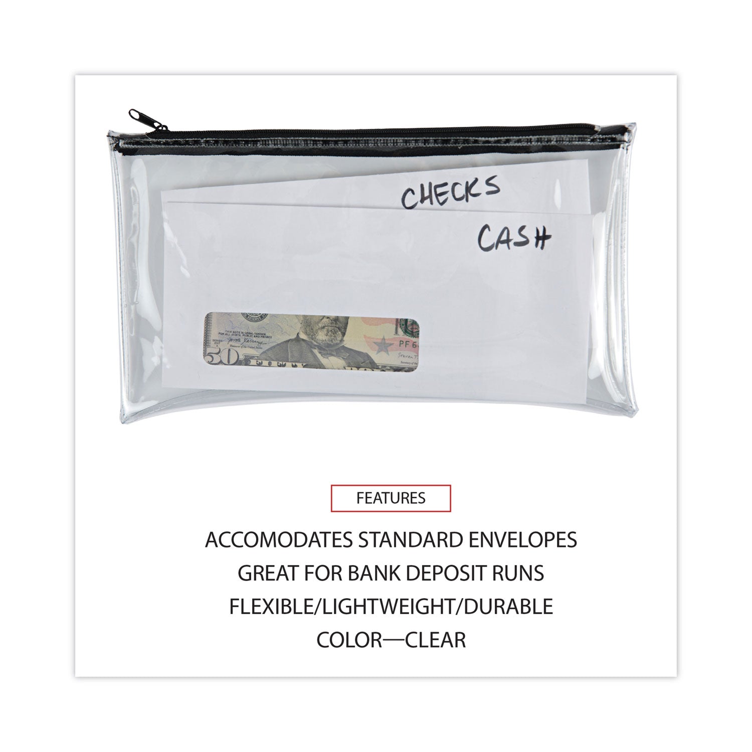 Universal® Zippered Wallets/cases, Leatherette Pu, 11 X 6, Clear/black, 2/pack