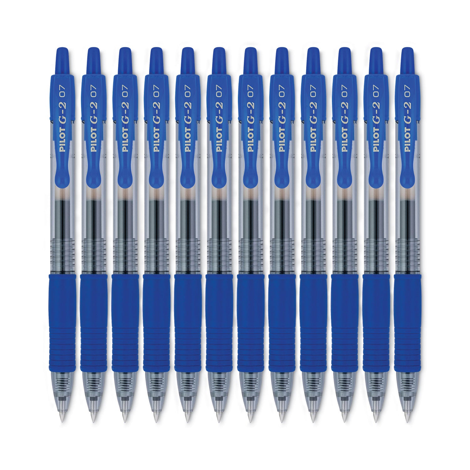 Pilot® G2 Premium Gel Pen, Retractable, Fine 0.7 mm, Blue Ink, Smoke/Blue Barrel, 12/Pack