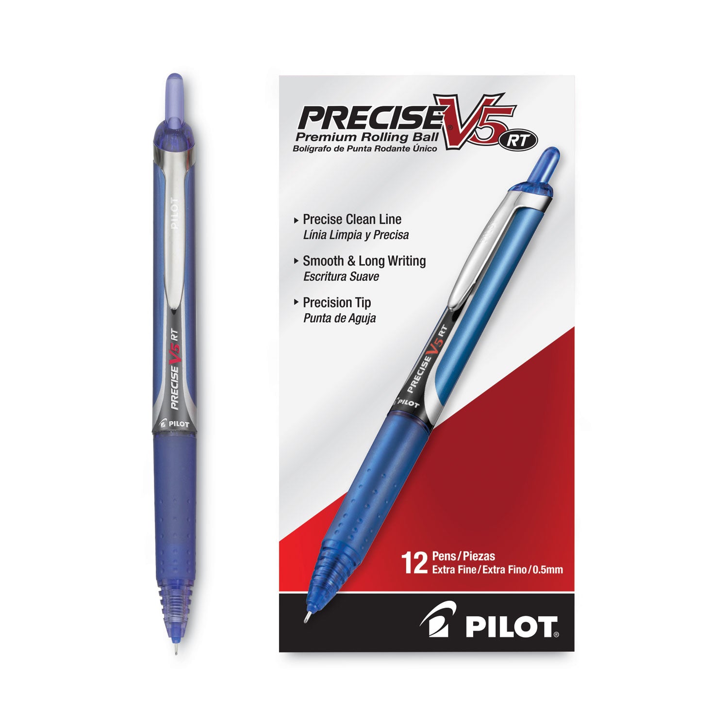Pilot® Precise V5RT Rollerball Pen, Retractable, Extra-Fine 0.5 mm, Blue Ink, Blue Barrel