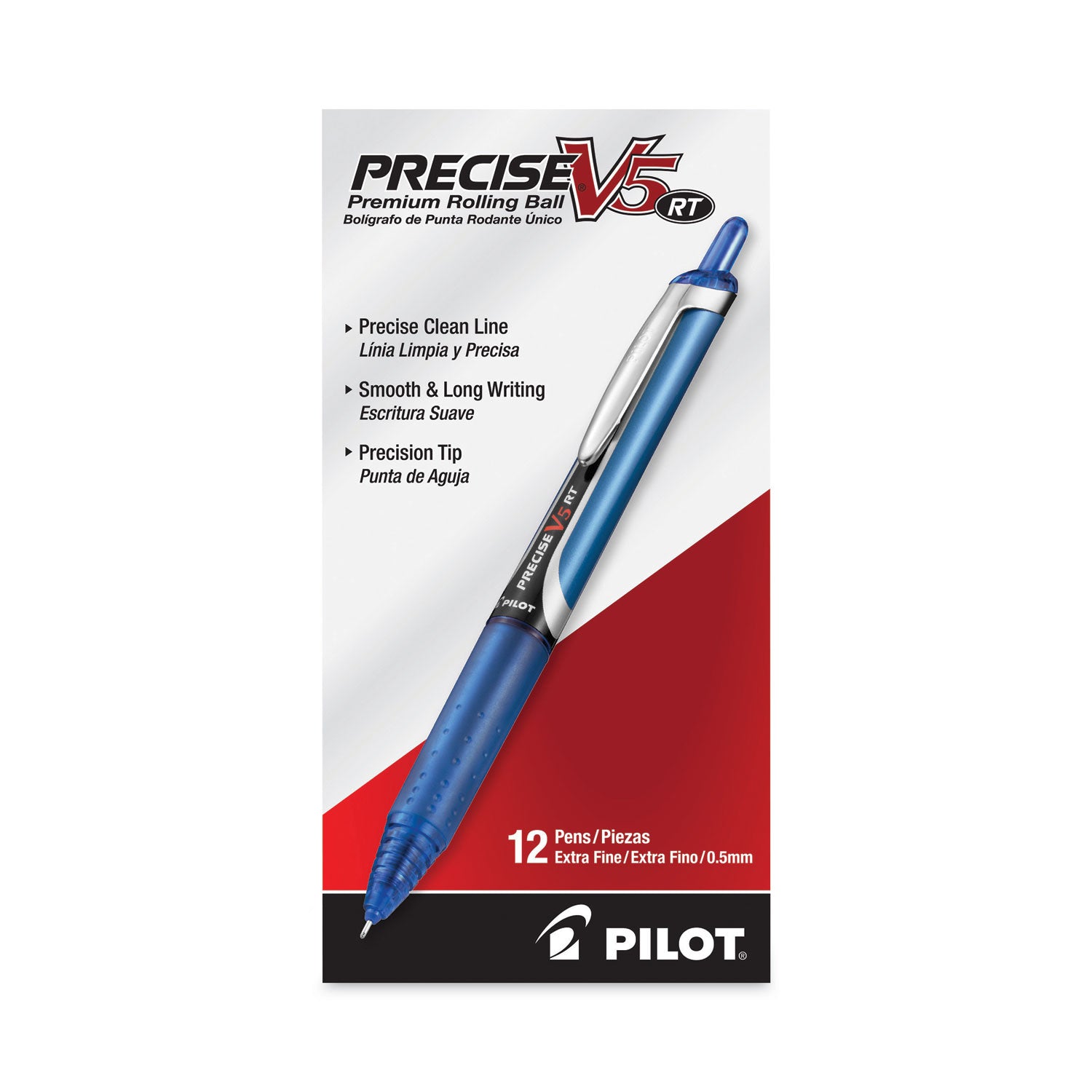 Pilot® Precise V5RT Rollerball Pen, Retractable, Extra-Fine 0.5 mm, Blue Ink, Blue Barrel