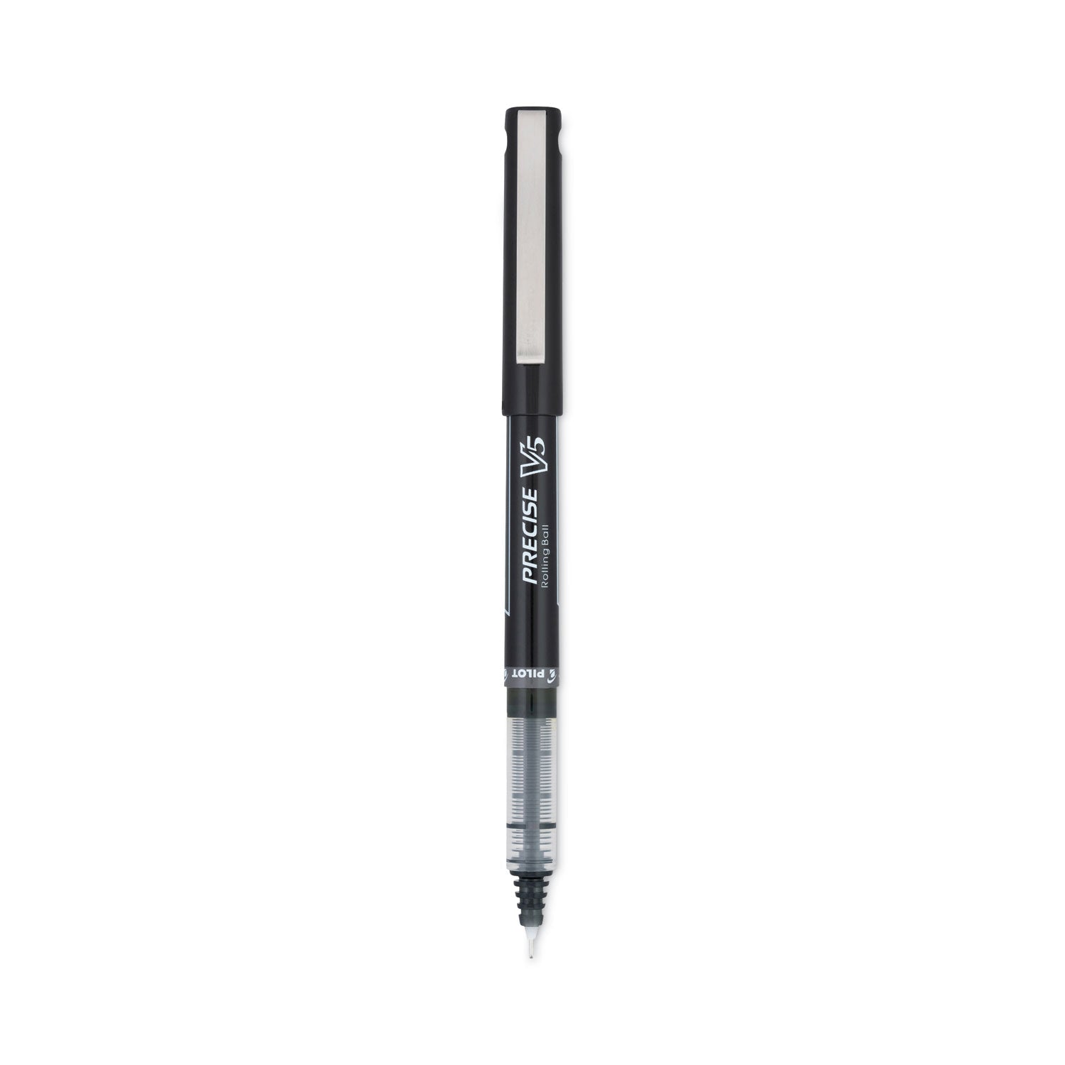 Precise V5 Roller Ball Pen, Stick, Extra-Fine 0.5 mm, Black Ink, Black/Clear Barrel, Dozen