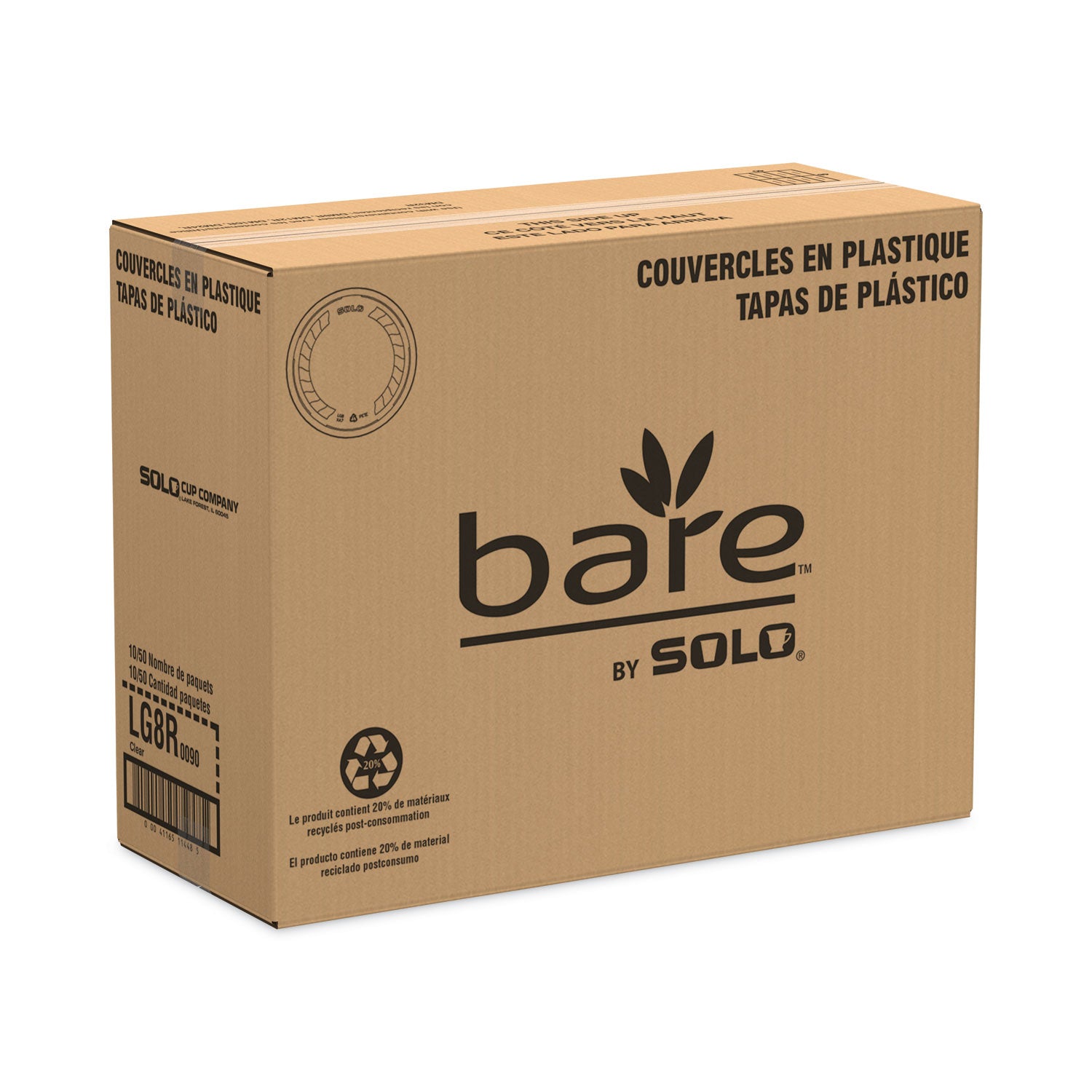 SOLO® Bare Eco-Forward RPET Deli Container Lids, Recessed Lid, Fits 8 oz Containers, Clear, Plastic, 50/Pack, 10 Packs/Carton