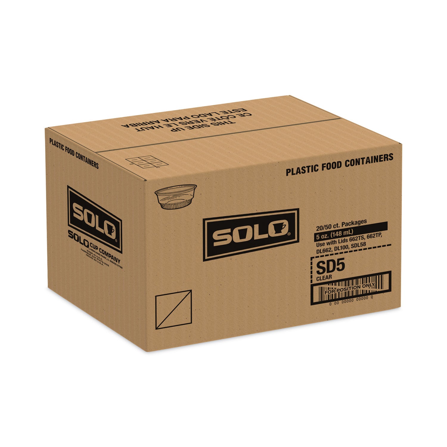 SOLO® SoloServe Dome Cup Lids, Fits 5 oz to 8 oz Containers, Plastic, Clear, 50/Pack, 20 Packs/Carton