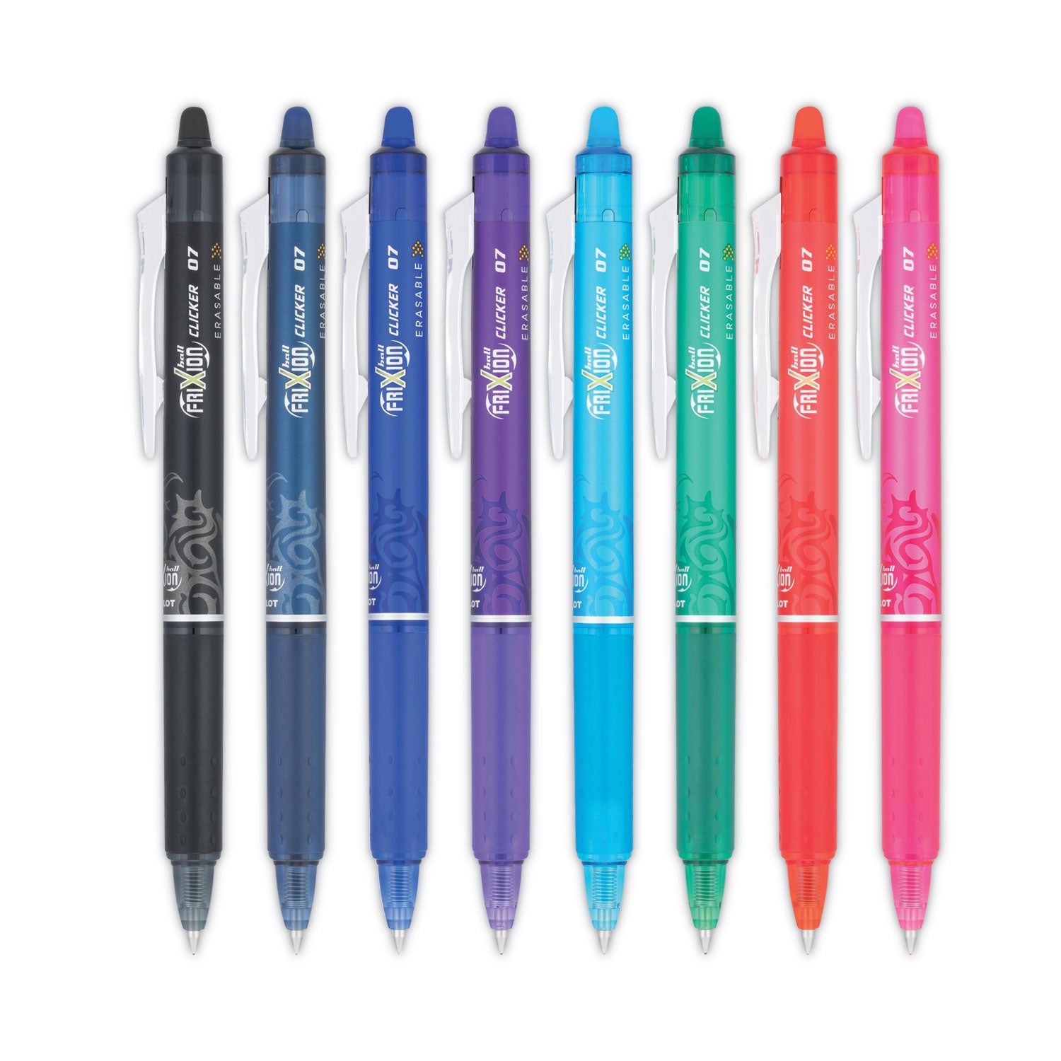 Pilot® Frixion Clicker Erasable Gel Pen, Retractable, Fine 0.7 Mm, Assorted Ink And Barrel Colors, 8/pack