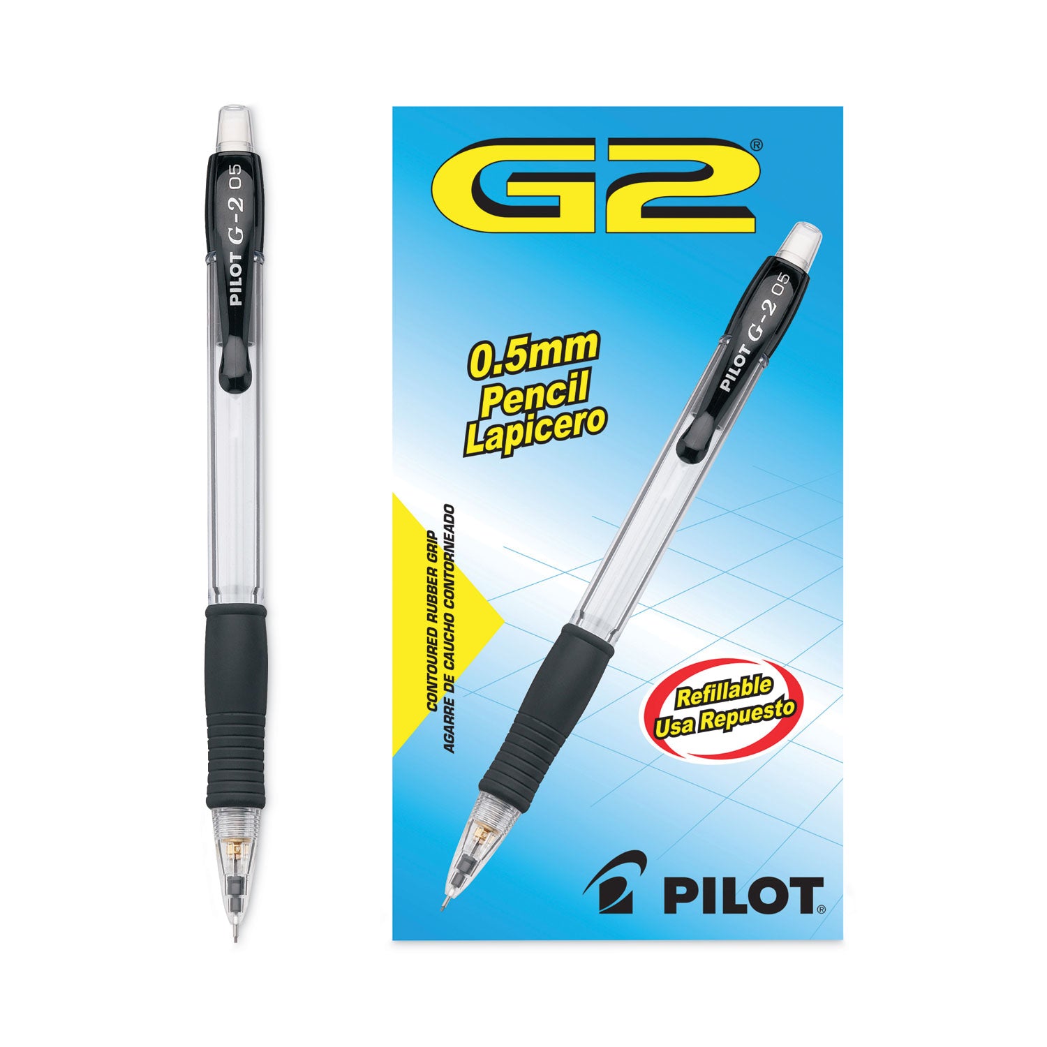 Pilot® G2 Mechanical Pencil, 0.5 mm, HB (#2), Black Lead, Clear/Black Barrel, Dozen