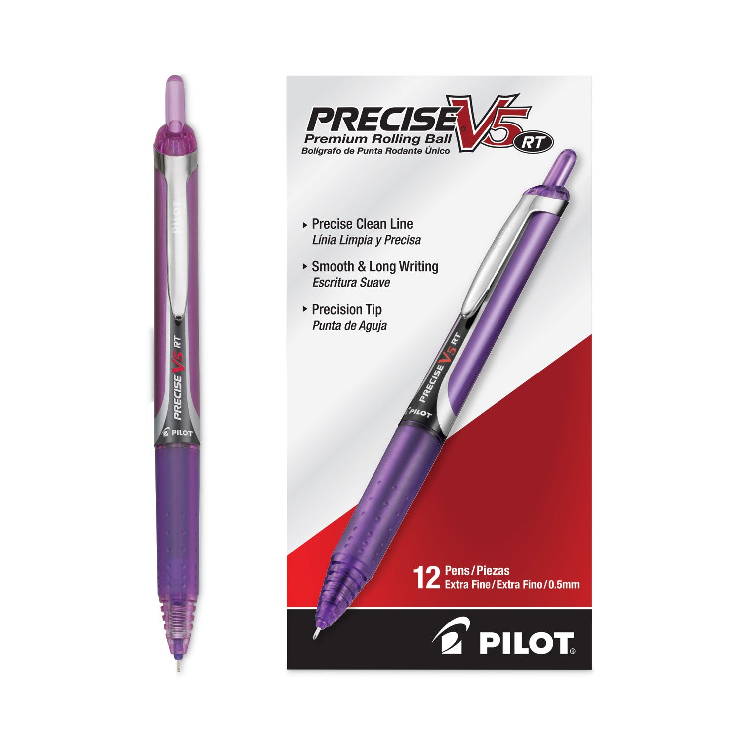 Pilot® Precise V5RT Rollerball Pen, Retractable, Extra-Fine 0.5 mm, Purple Ink, Purple Barrel