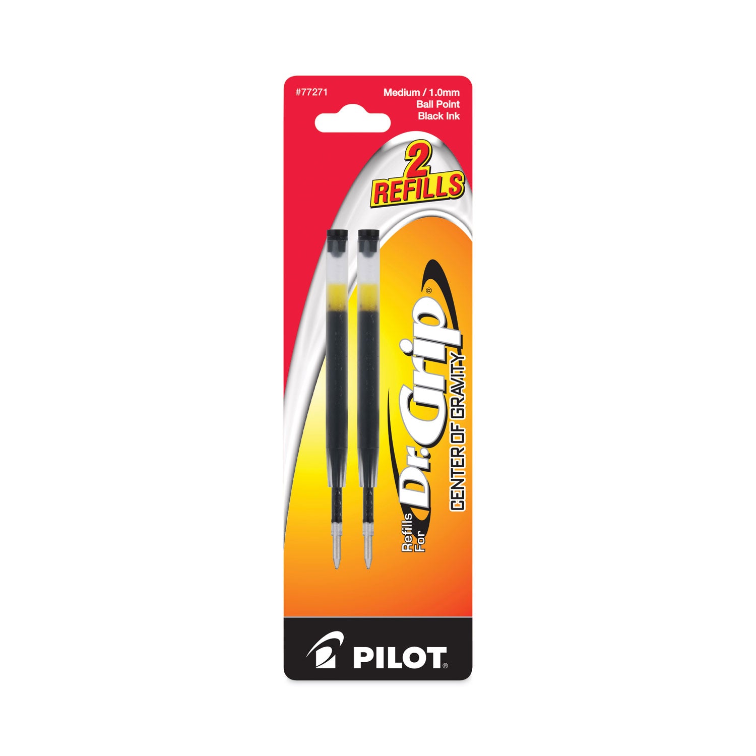 Pilot® Refill For Pilot Dr. Grip Center Of Gravity Ballpoint Pens, Medium Conical Tip, Black Ink, 2/pack
