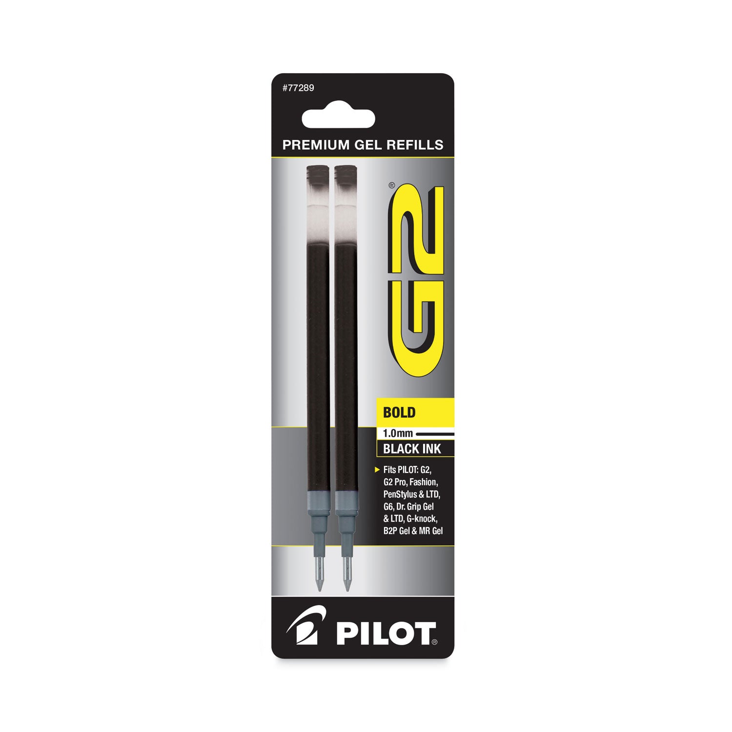 Pilot® Refill For Pilot G2 Gel Ink Pens, Bold Conical Tip, Black Ink, 2/pack
