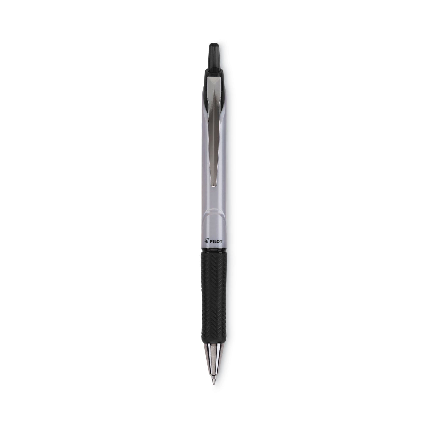 Pilot® Acroball Pro Advanced Ink Hybrid Gel Pen, Retractable, Medium 1 mm, Black Ink, Silver/Black Barrel, Dozen