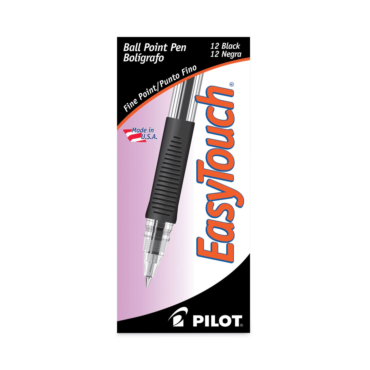 Pilot® EasyTouch Ballpoint Pen, Stick, Fine 0.7 mm, Black Ink, Clear/Black Barrel, Dozen