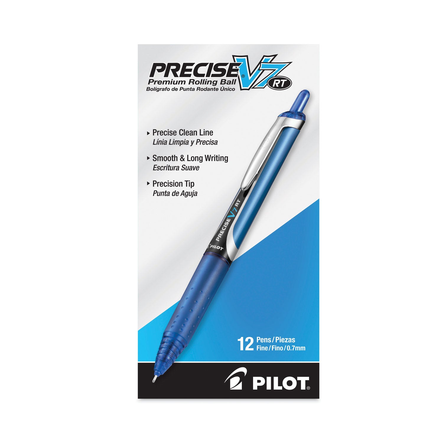 Pilot® Precise V7RT Rollerball Pen, Retractable, Fine 0.7 mm, Blue Ink, Blue Barrel