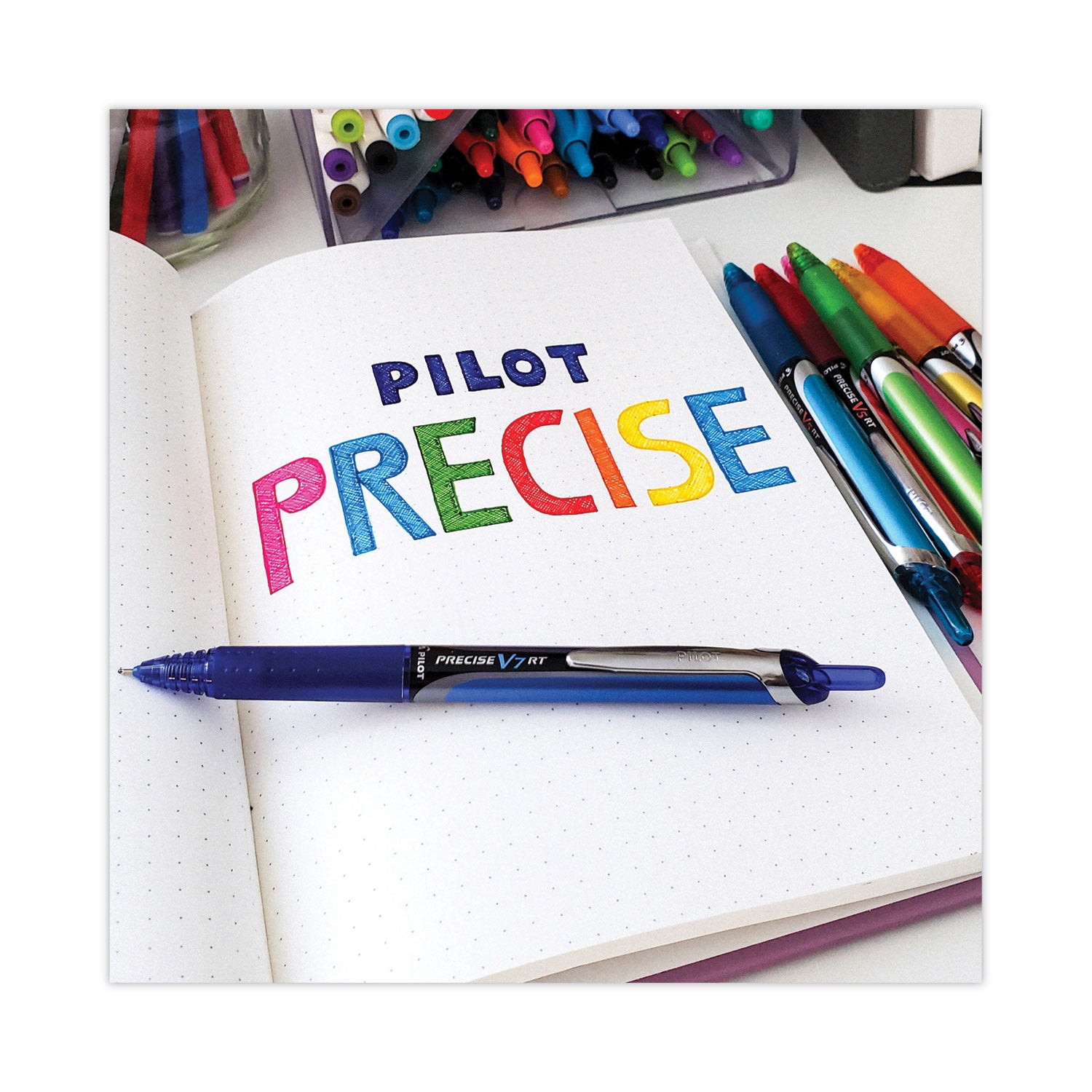 Pilot® Precise V7RT Rollerball Pen, Retractable, Fine 0.7 mm, Blue Ink, Blue Barrel