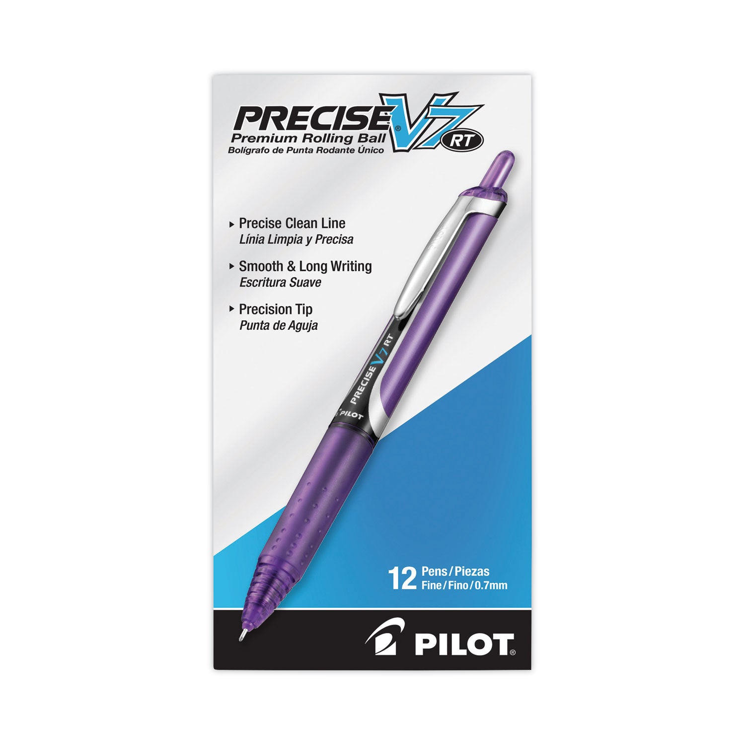 Pilot® Precise V7RT Rollerball Pen, Retractable, Fine 0.7 mm, Purple Ink, Purple Barrel