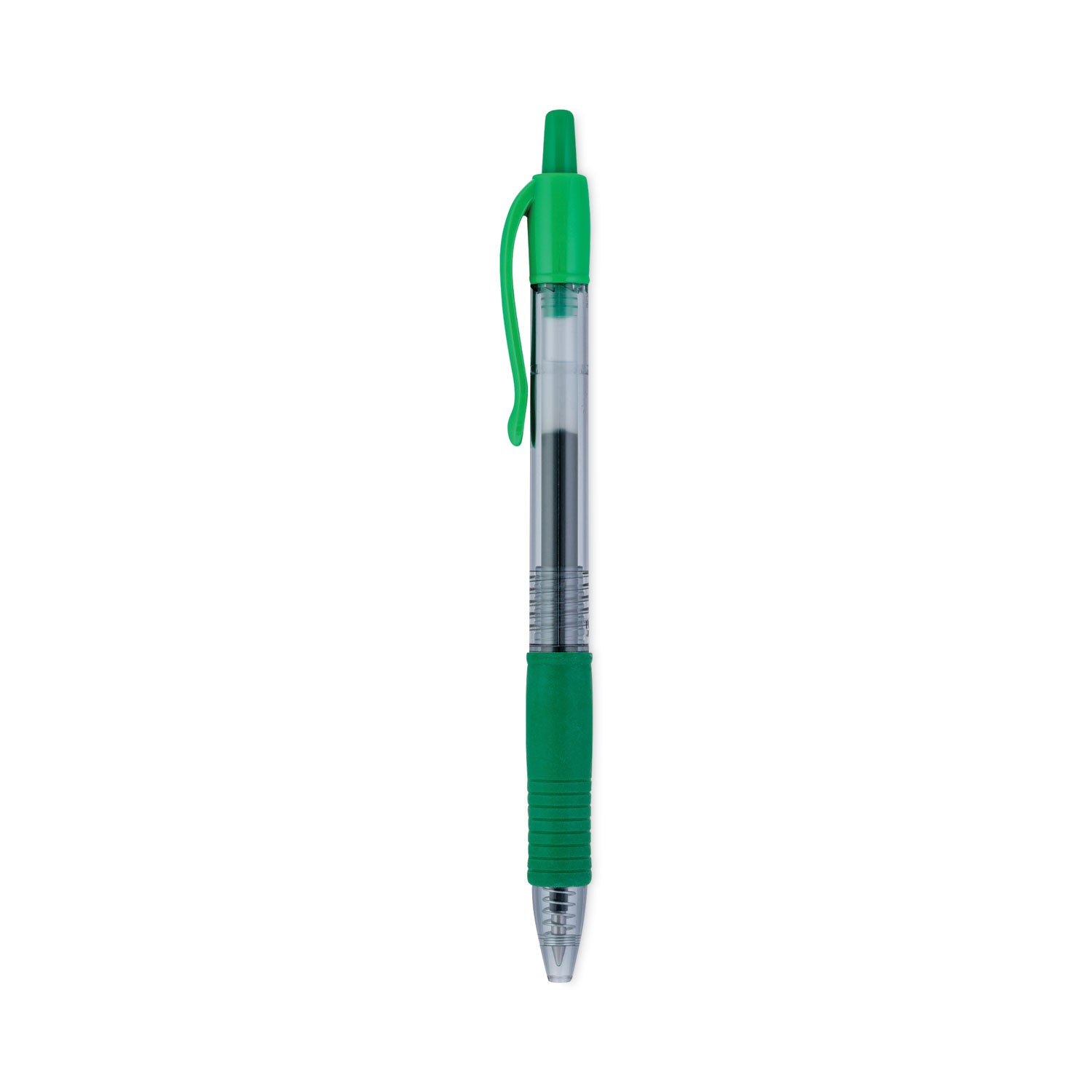 Pilot® G2 Premium Gel Pen, Retractable, Fine 0.7 mm, Green Ink, Smoke/Green Barrel, Dozen