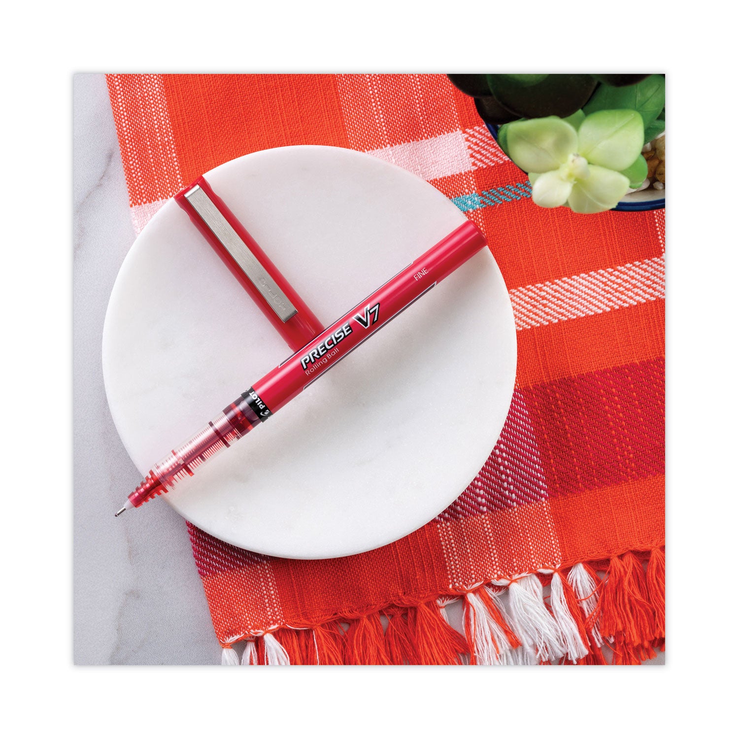 Pilot® Precise V7 Rollerball Pen, Stick, Fine 0.7 mm, Blue Ink, Blue/Clear Barrel, Dozen