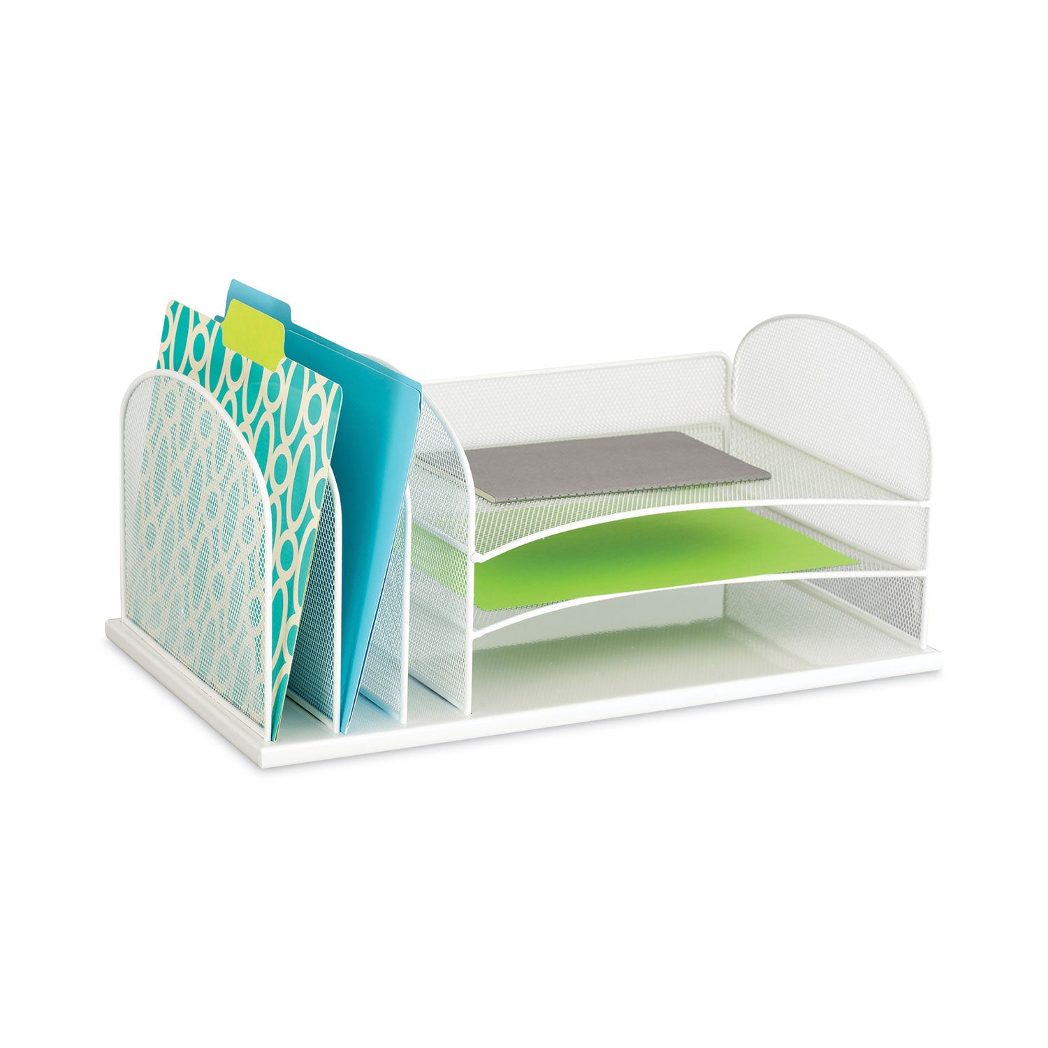 Safco® Onyx Desk Organizer with Three Horizontal and Three Upright Sections, Letter Size Files, 19.5 x 11.5 x 8.25, White