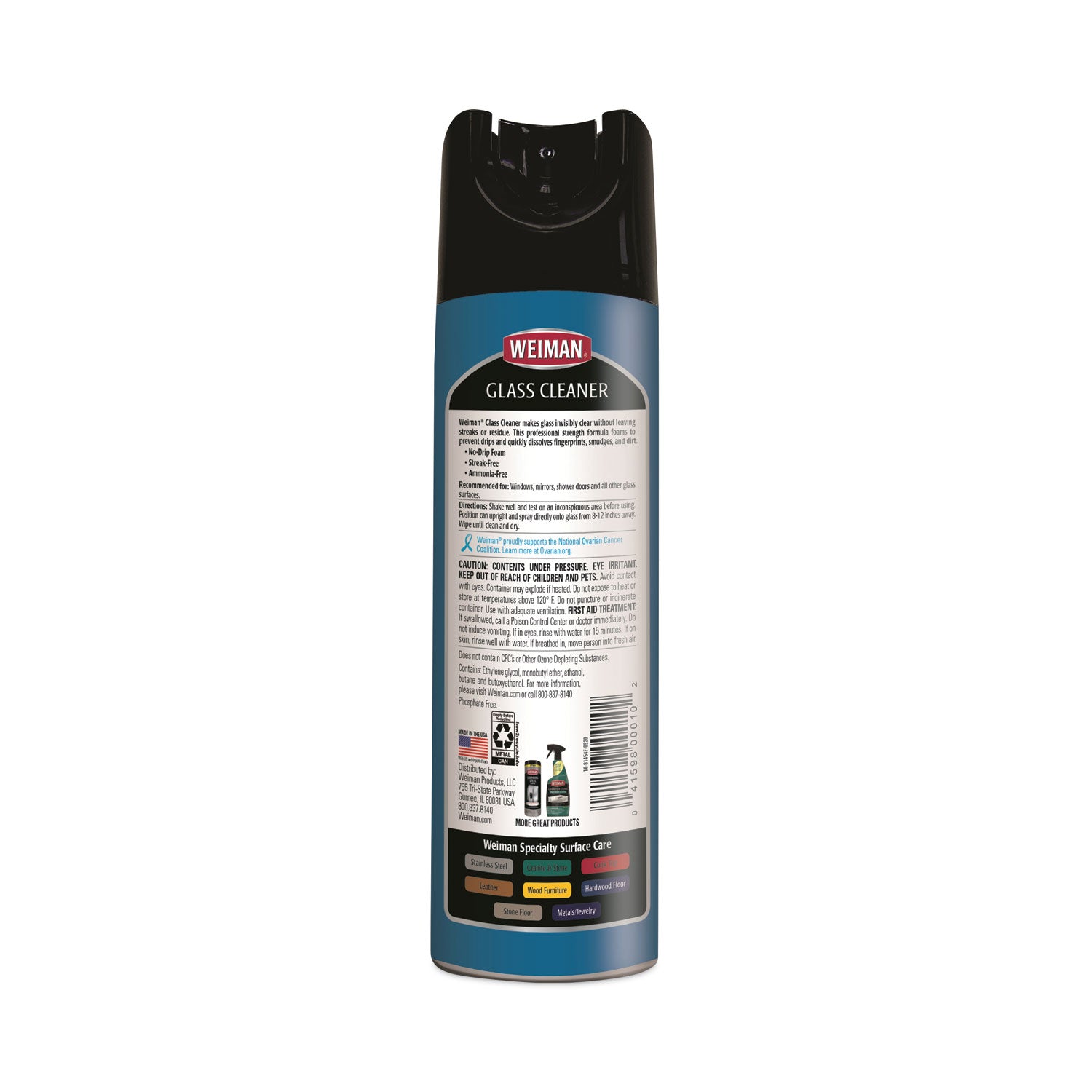 WEIMAN® Foaming Glass Cleaner, 19 Oz Aerosol Spray Can, 6/carton