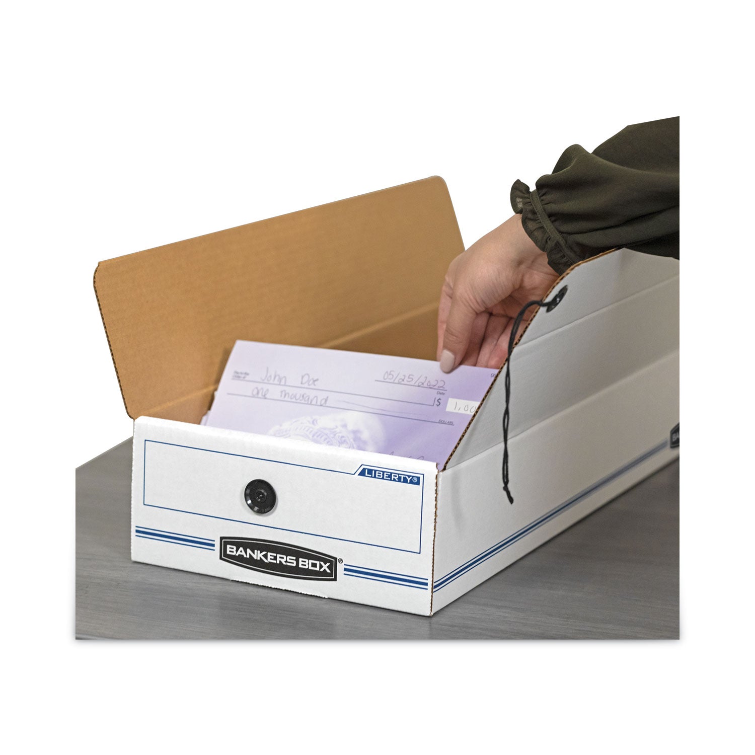Bankers Box® Liberty Check And Form Boxes, 9.25" X 15" X 4.25", White/blue, 12/carton