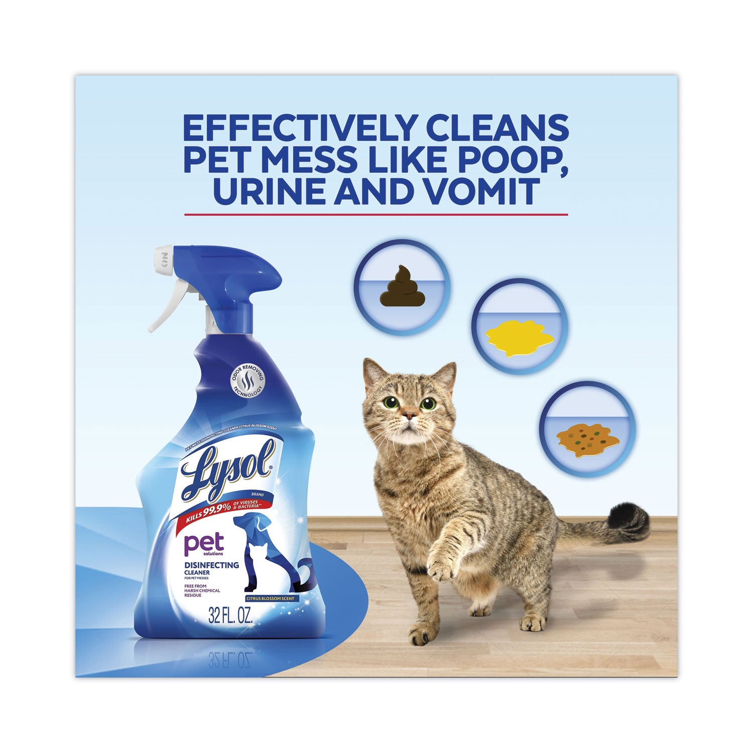 LYSOL® Brand Pet Solutions Disinfecting Cleaner, Citrus Blossom, 32 oz Trigger Bottle, 9/Carton