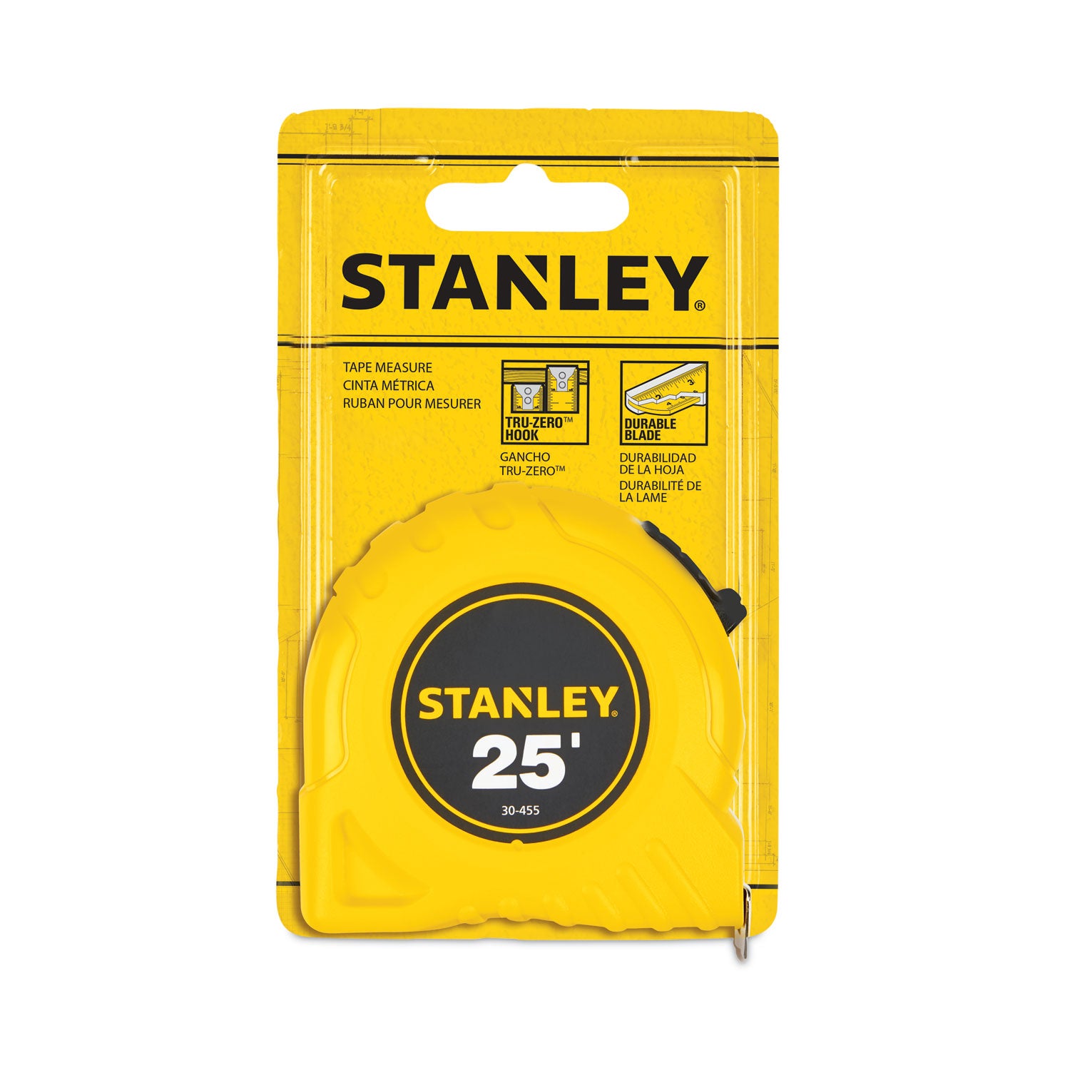 Stanley Bostitch® Power Return Tape Measure, Plastic Case, 1" x 2 5ft, Yellow