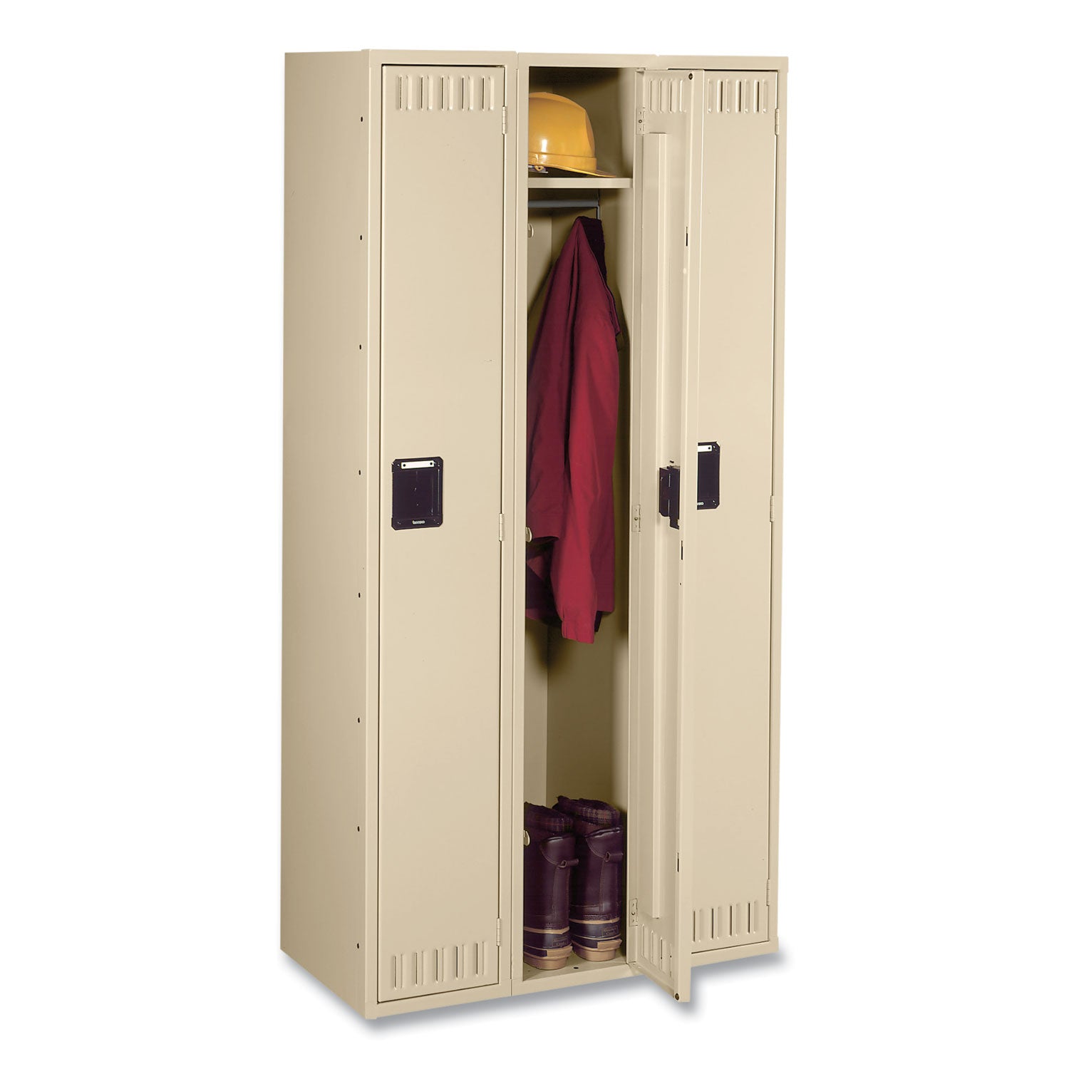 Tennsco Single-Tier Locker, Three Lockers with Hat Shelves and Coat Rods, 36w x 18d x 72h, Sand
