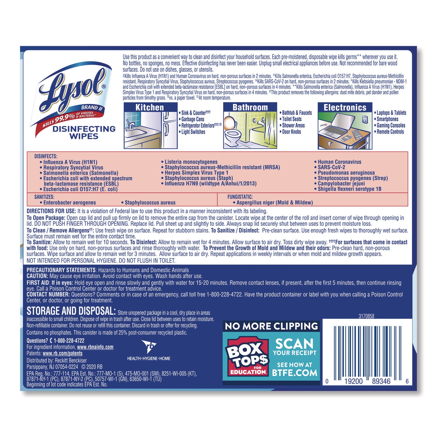 LYSOL® Brand Disinfecting Wipes, 1-Ply, 7 x 7.25, Crisp Linen, White, 80 Wipes/Canister, 6 Canisters/Carton