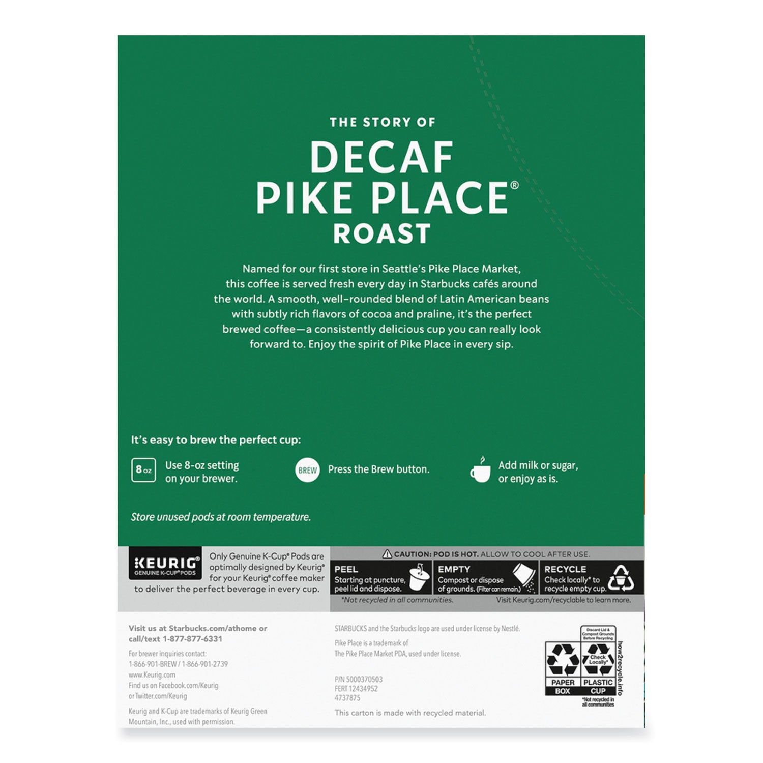 Starbucks® Pike Place Decaf Coffee K-Cups, 96/carton