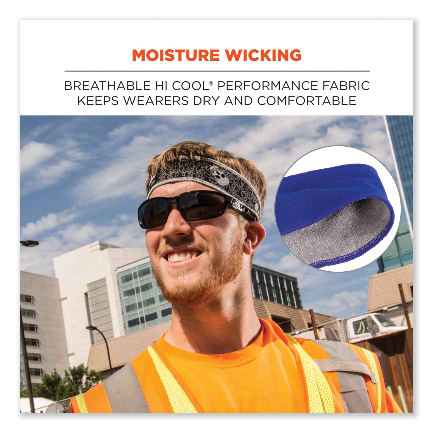 ergodyne® Chill-Its 6605 High-Performance Terry Cloth Sweatband, Cotton Terry Cloth, One Size Fits Most, Blue