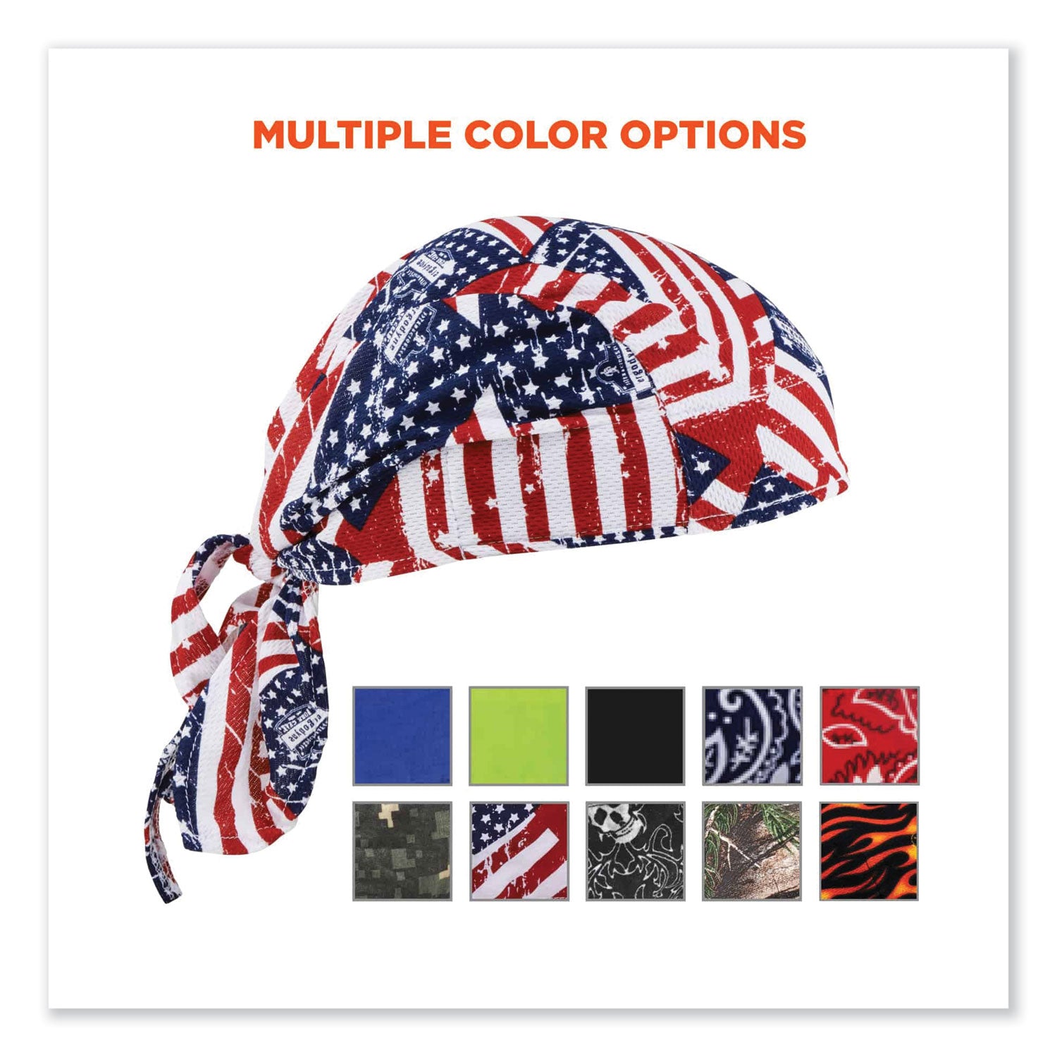 Ergodyne® Chill-Its 6615 High-Performance Bandana Doo Rag with Terry Cloth Sweatband, One Size Fits Most, Stars and Stripes