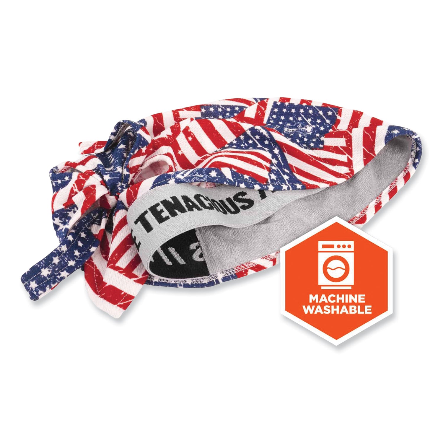 Ergodyne® Chill-Its 6615 High-Performance Bandana Doo Rag with Terry Cloth Sweatband, One Size Fits Most, Stars and Stripes