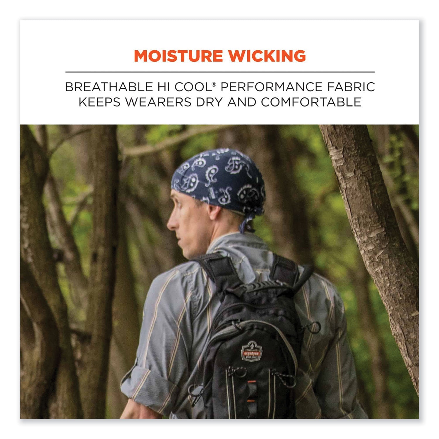 Ergodyne® Chill-Its 6615 High-Performance Bandana Doo Rag  with Terry Cloth Sweatband, One Size Fits Most, Navy Western