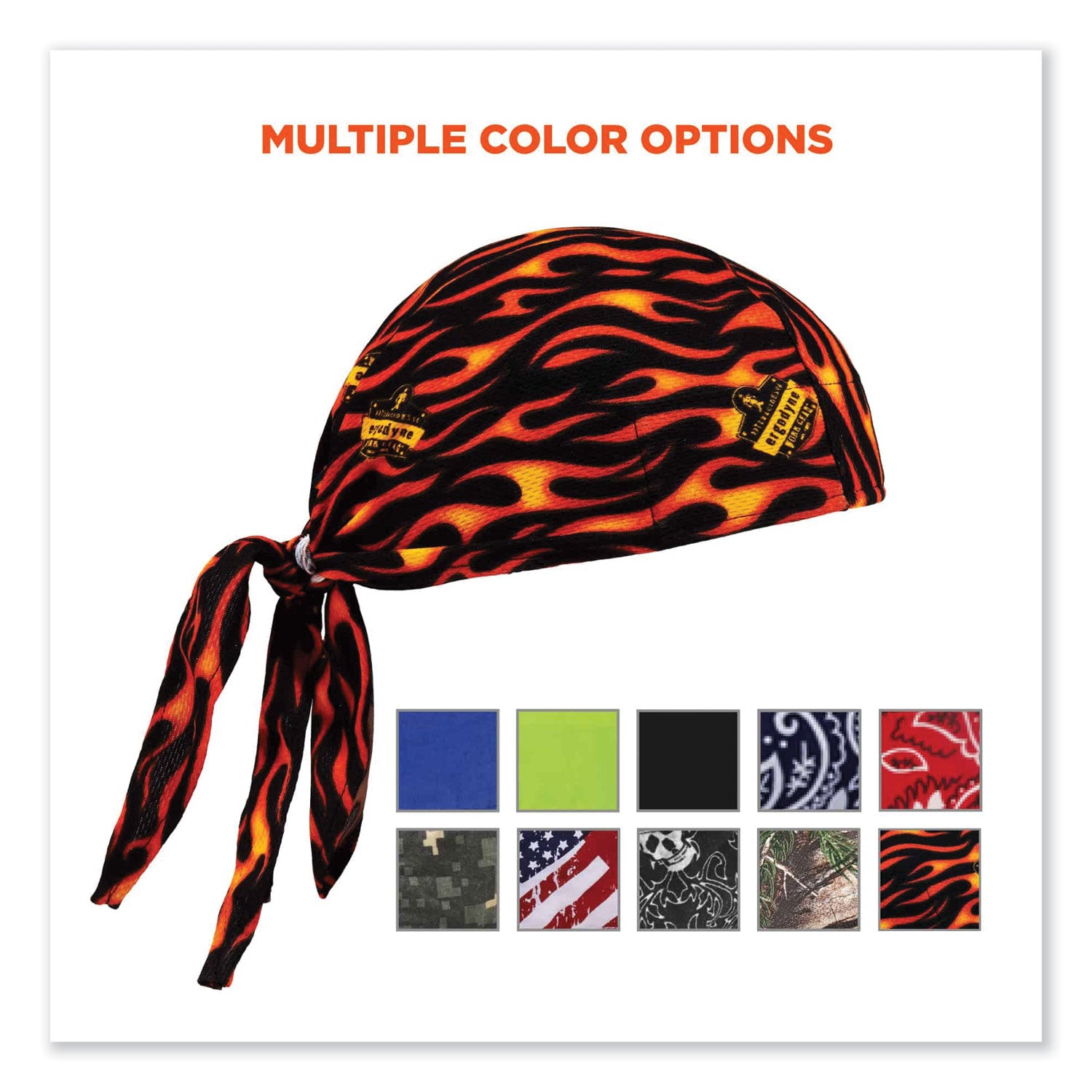 Ergodyne® Chill-Its 6615 High-Performance Bandana Doo Rag with Terry Cloth Sweatband, One Size Fits Most, Flames
