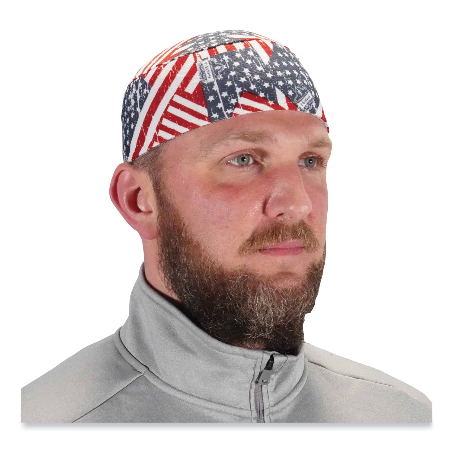 ergodyne® Chill-Its 6630 High-Performance Terry Cloth Skull Cap, Polyester, One Size Fits Most, Stars and Stripes