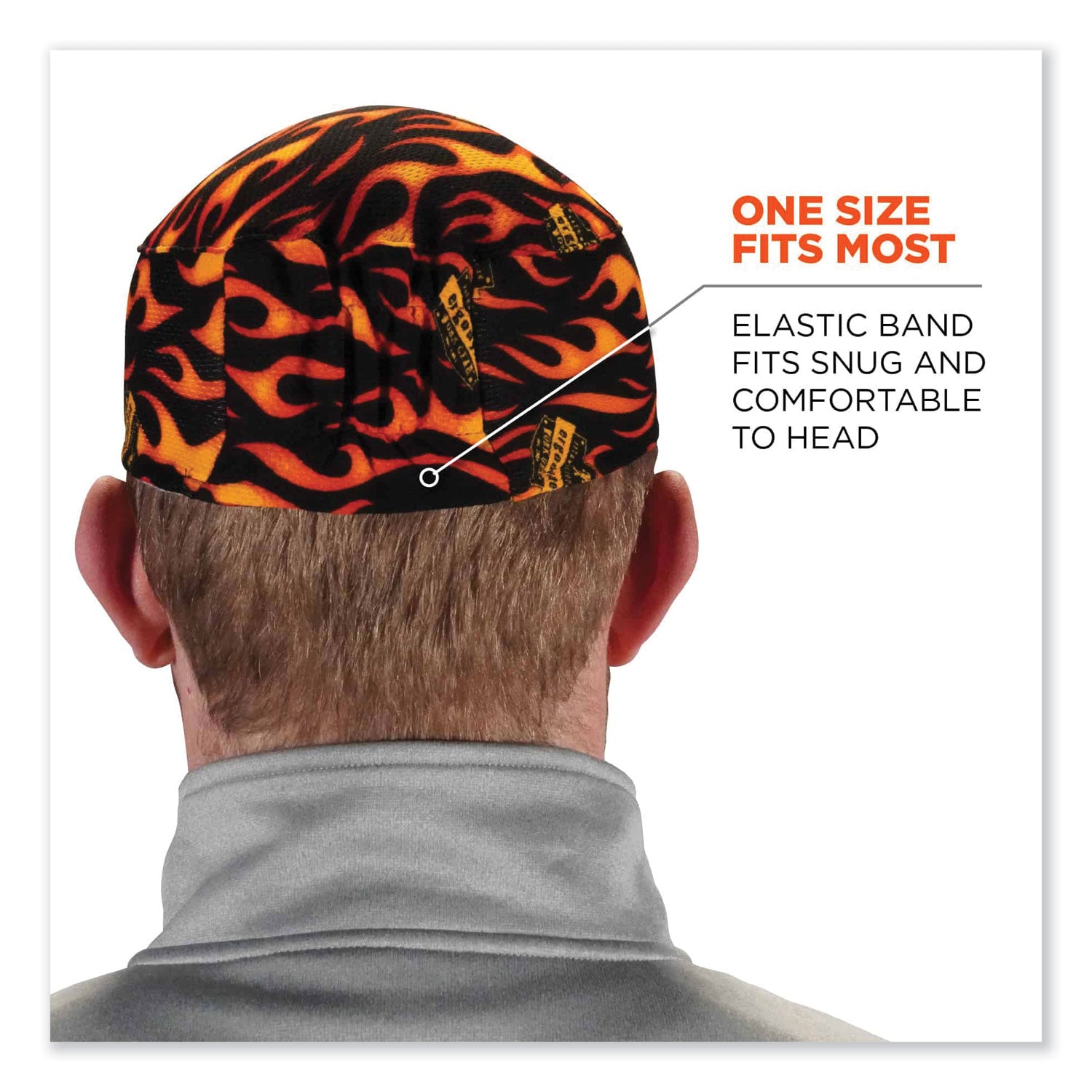 ergodyne® Chill-Its 6630 High-Performance Terry Cloth Skull Cap, Polyester, One Size Fits Most, Flames