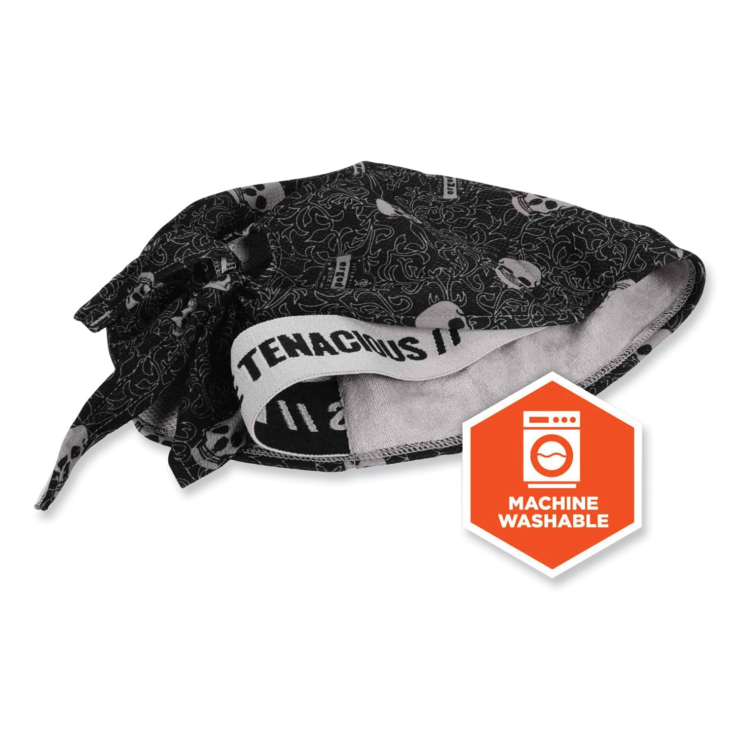 Ergodyne® Chill-Its 6615 High-Performance Bandana Doo Rag with Terry Cloth Sweatband, One Size Fits Most, Skulls