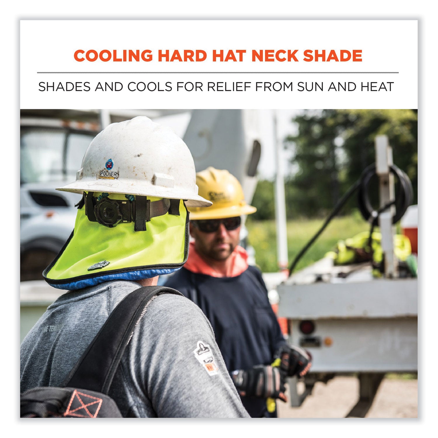 ergodyne® Chill-Its 6670CT Cooling Hard Hat Neck Shade - PVA, 14.75 x 10.5, Lime
