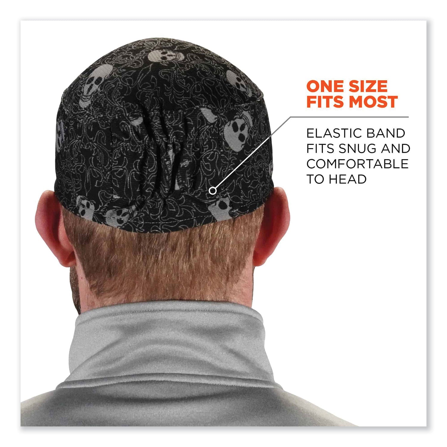 ergodyne® Chill-Its 6630 High-Performance Terry Cloth Skull Cap, Polyester, One Size Fits Most, Skulls