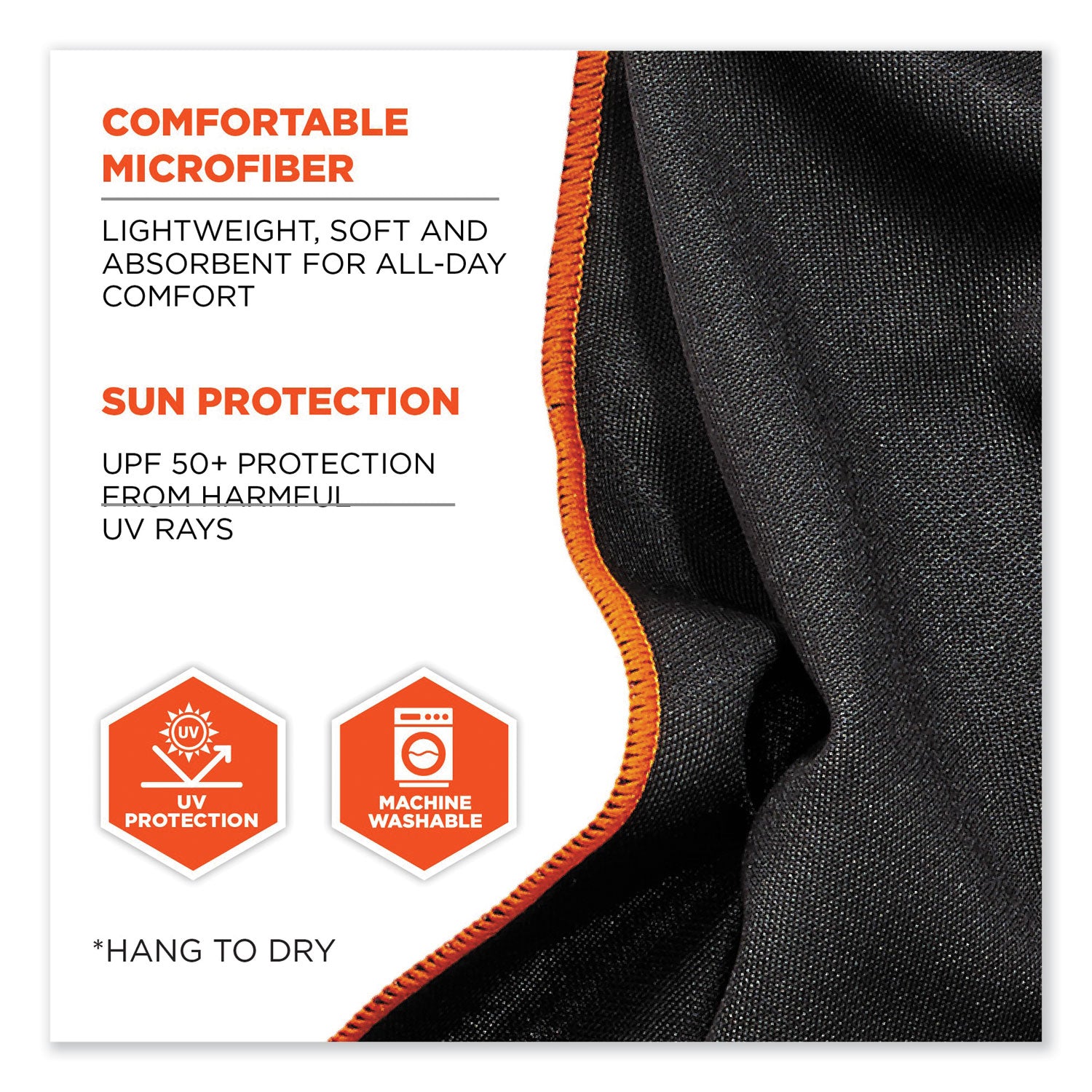 ergodyne® Chill-Its 6602MF Evaporative Microfiber Cooling Towel, 40.9 x 9.8, One Size Fits Most, Microfiber, Black