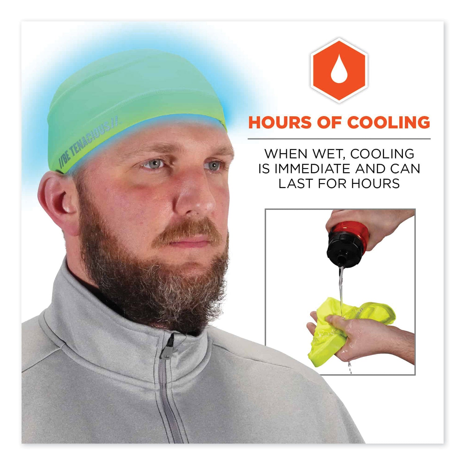 ergodyne® Chill-Its 6632 Performance Knit Cooling Skull Cap, Polyester/Spandex, One Size Fits Most, Lime